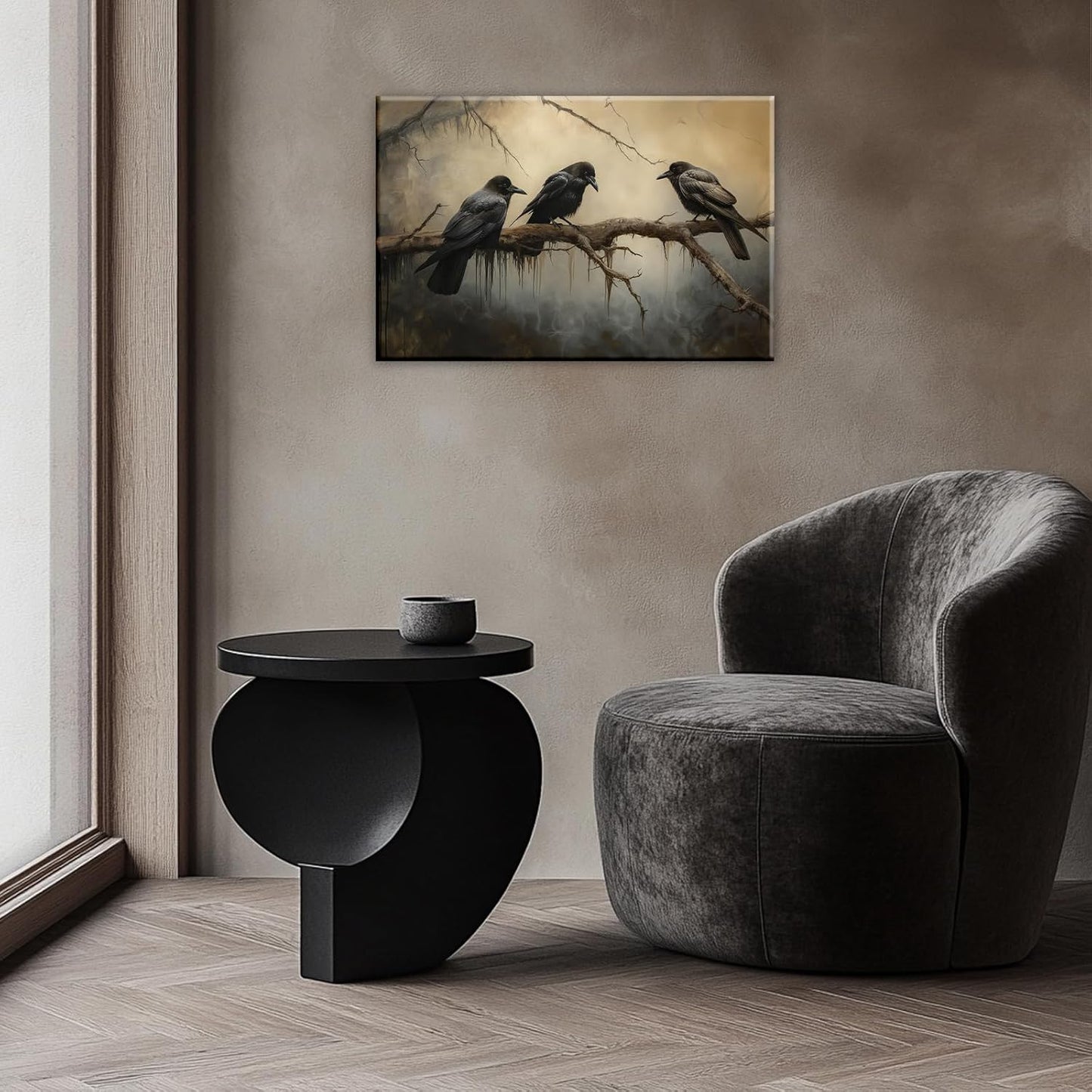 OAAPITI Halloween Decor Vintage Crow Wall Art Retro Art Poster Creepy Raven Picture Print Horrid Cemetery Painting Artwork Home Wall Decor(Artwork-4,24"x36")