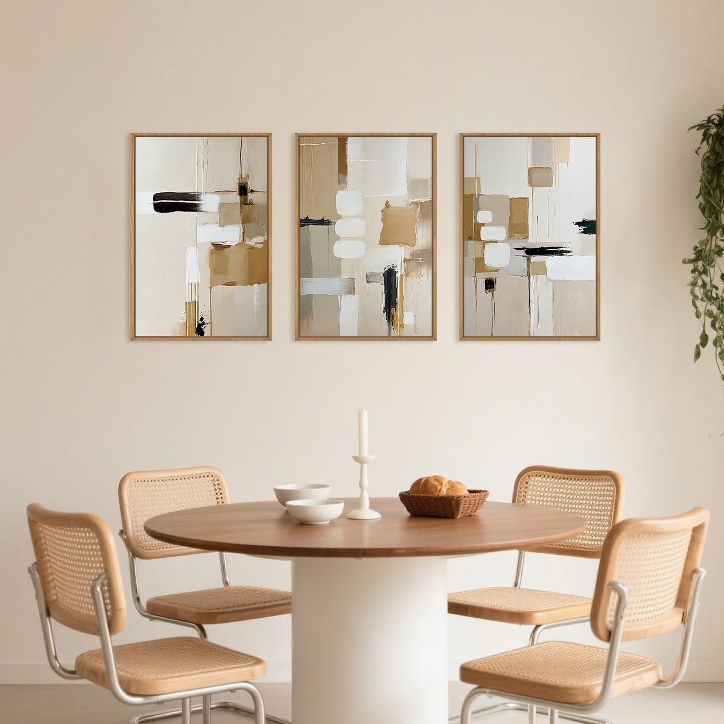 Large Abstract Beige Framed Canvas Wall Art Set, Neutral Textures Wall Decor, Warm Minimalist Shapes Wall Painting, Modern Neutral Art Prints for Living Room, Bedroom, Office - 16"X24"X3