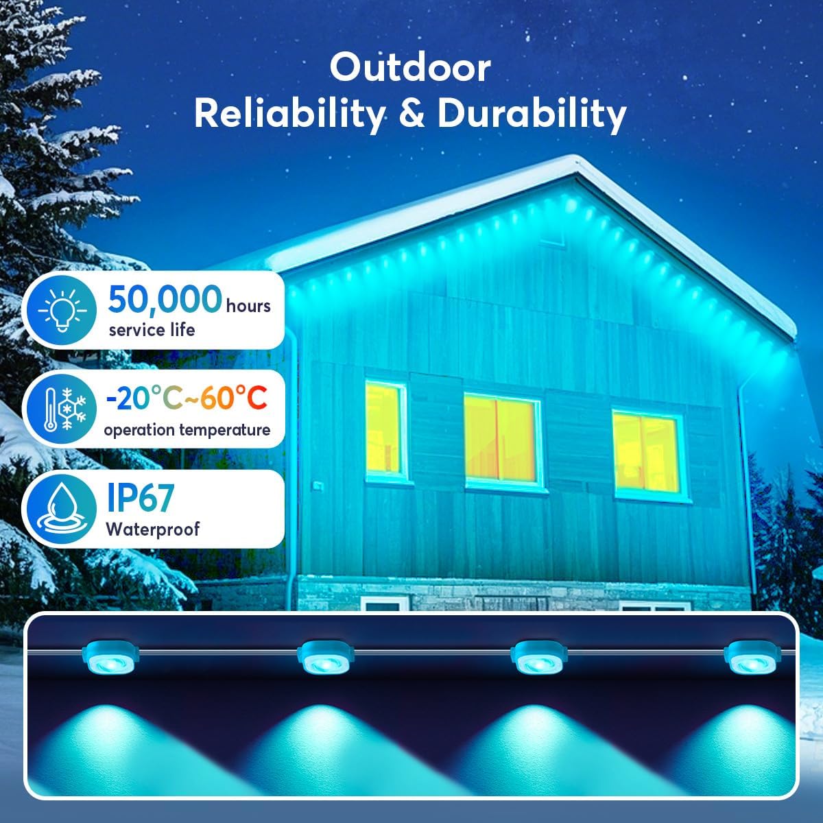 Permanent LED Strip Lights 300ft(1 String), RGB App Control Outdoor Lights with 150 LEDs, LED Eaves Lights IP67 Waterproof, House Roof Outdoor Lighting for Party, Daily, Halloween,Christmas,Garden