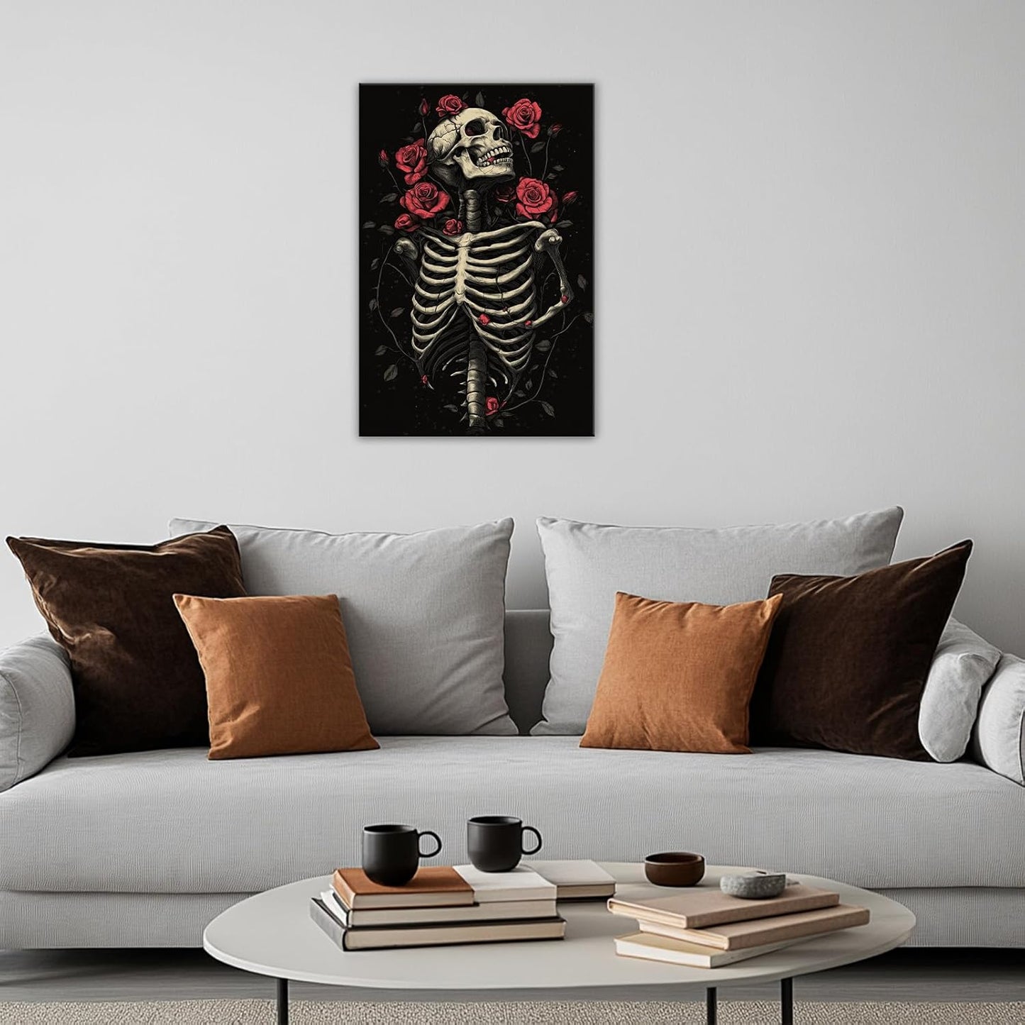 OAAPITI Gothic Skull Wall Art Skeleton and Roses Canvas Pictures Print Vibrant Dark Art Decor for Bedroom Living Room Bathroom(Artwork-6,28"x42")
