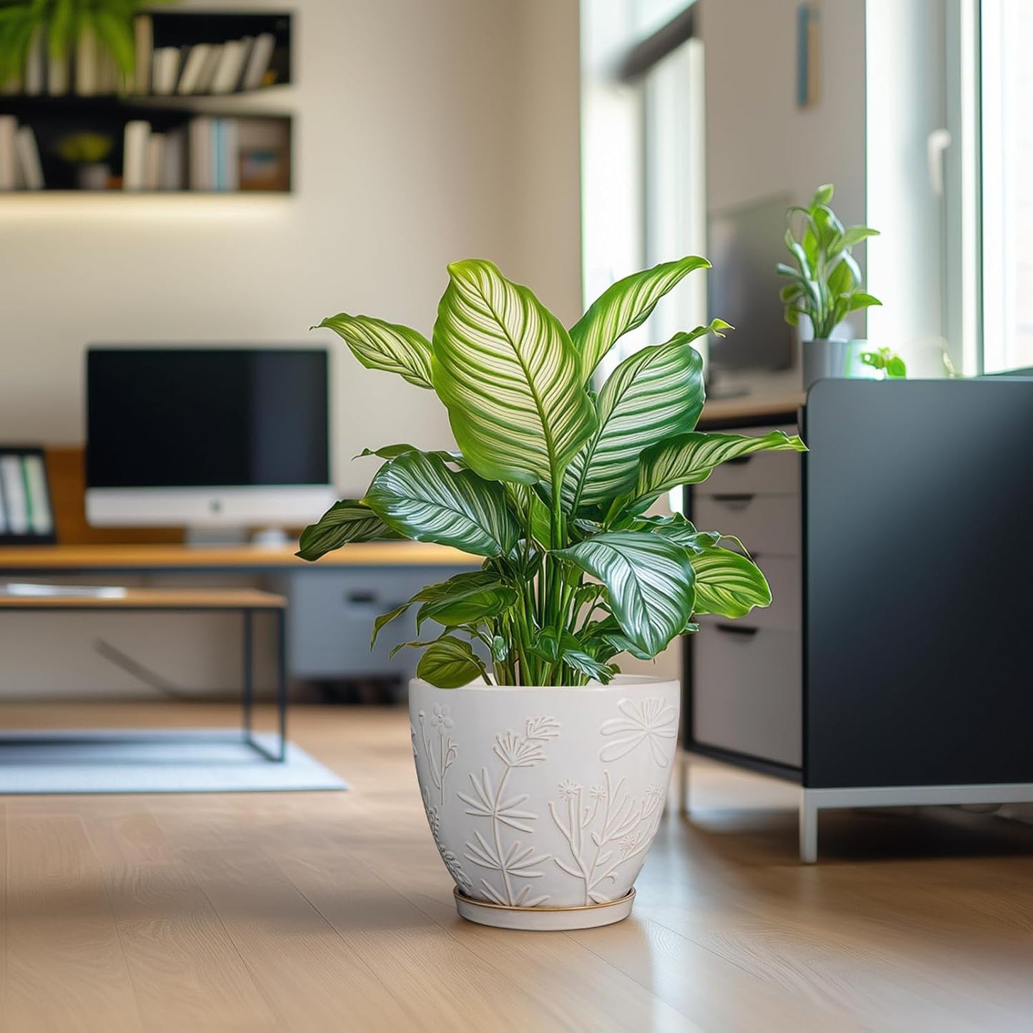 10 Inch Plant Pot Ceramic Planter Pot with Drainage Hole and Saucer Round Planter Large Flower Pot for Indoor Outdoor Plants Home Garden Decor White