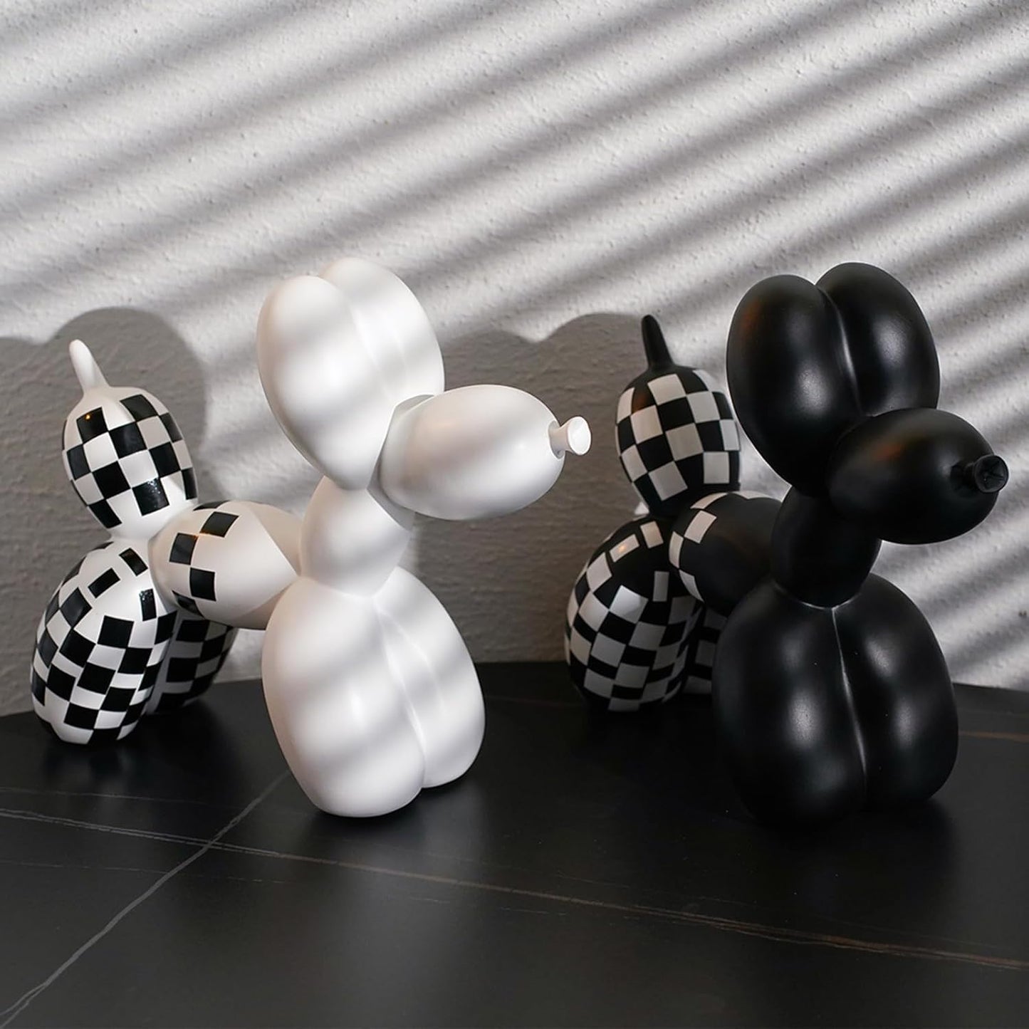 Vilead Resin Balloon Dog Statue with Checkered Pattern,Modern Home Decoration Trendy Animal Art Ornaments,Collection Figurine Bedroom Living Room Office Desktop Sculpture