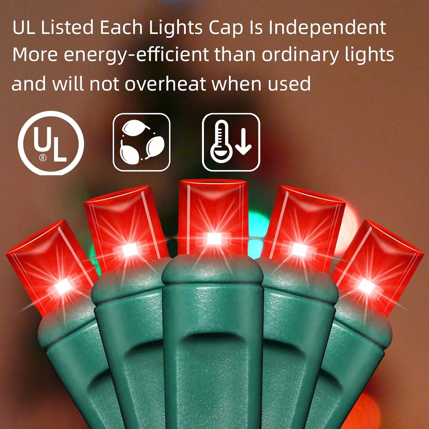 50LED String Lights,LED Christmas Lights,6" SPACING,Green Wire,RED Colour,Commercial Grade