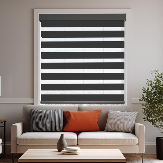 HESTIA Cordless Zebra Blinds Light Filtering Roller Shades UV Blocking Blackout Privacy Indoor Window Shades for Home Office Day and Night, Black,31" W x 60" H