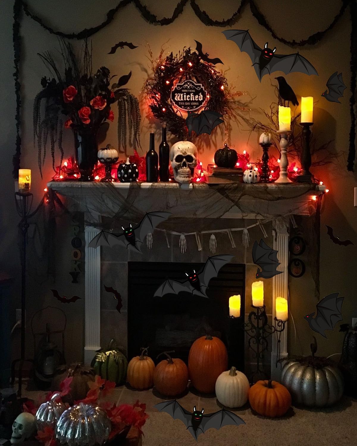 Bat Wall Decor, Spider Wall Decor Spider Net Decor Halloween Bats Decorations 3D Realistic PVC Bats Stickers for Outdoor DIY Home Decor Party Supplies 4pcs