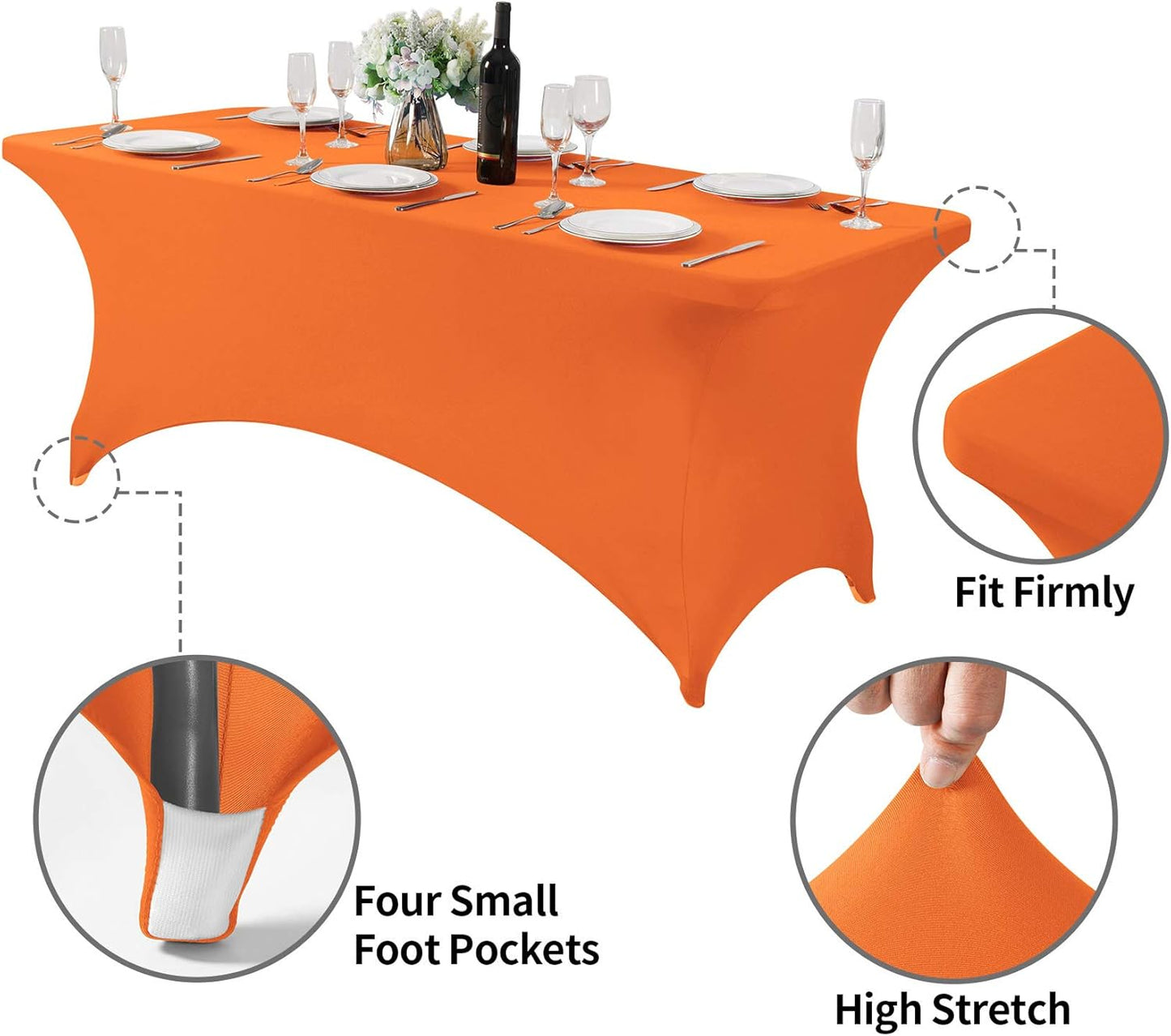 Spandex Table Cover for 6Ft or 4fT or 8ft Table Universal Fitted Stretch Tablecloth for Party, Banquet, Wedding and Events-Orange
