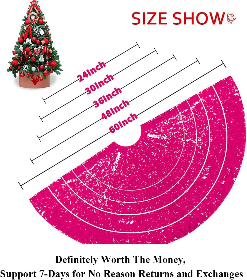 Partisout 36Inch Sequin Tree Skirt Hot Pink Christmas Skirts for Xmas Hawaii Rustic Cartoon Elegant Halloween Trees Decor