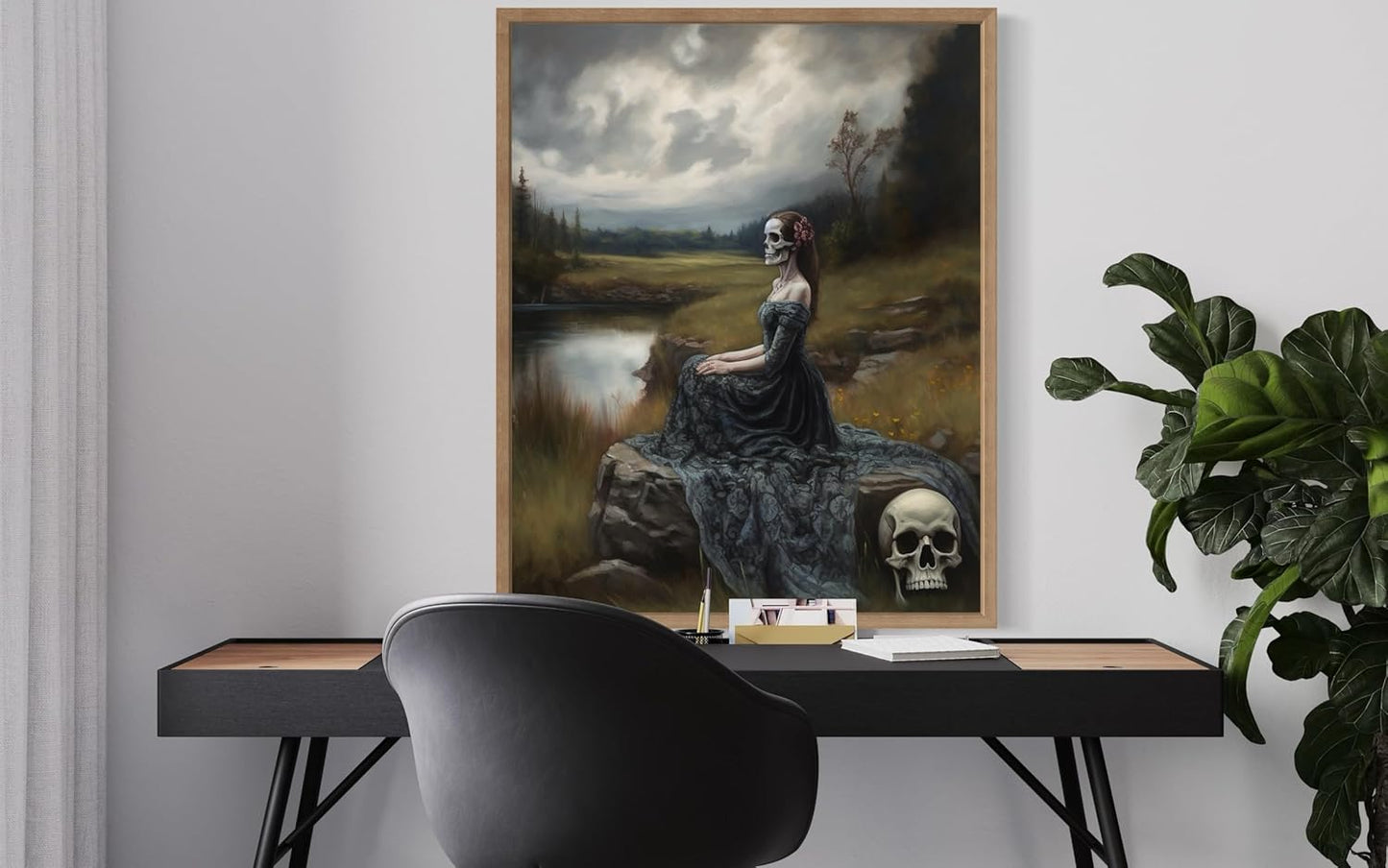 Widow Ghost Poster Art Print, Halloween Scary Vintage Wall Art Academia Spooky Painting Decoration for Horror Prints, Gothic Posters Bedroom Decor 89 (Widow Ghost, 11 x 14 inches, Wood Frame)