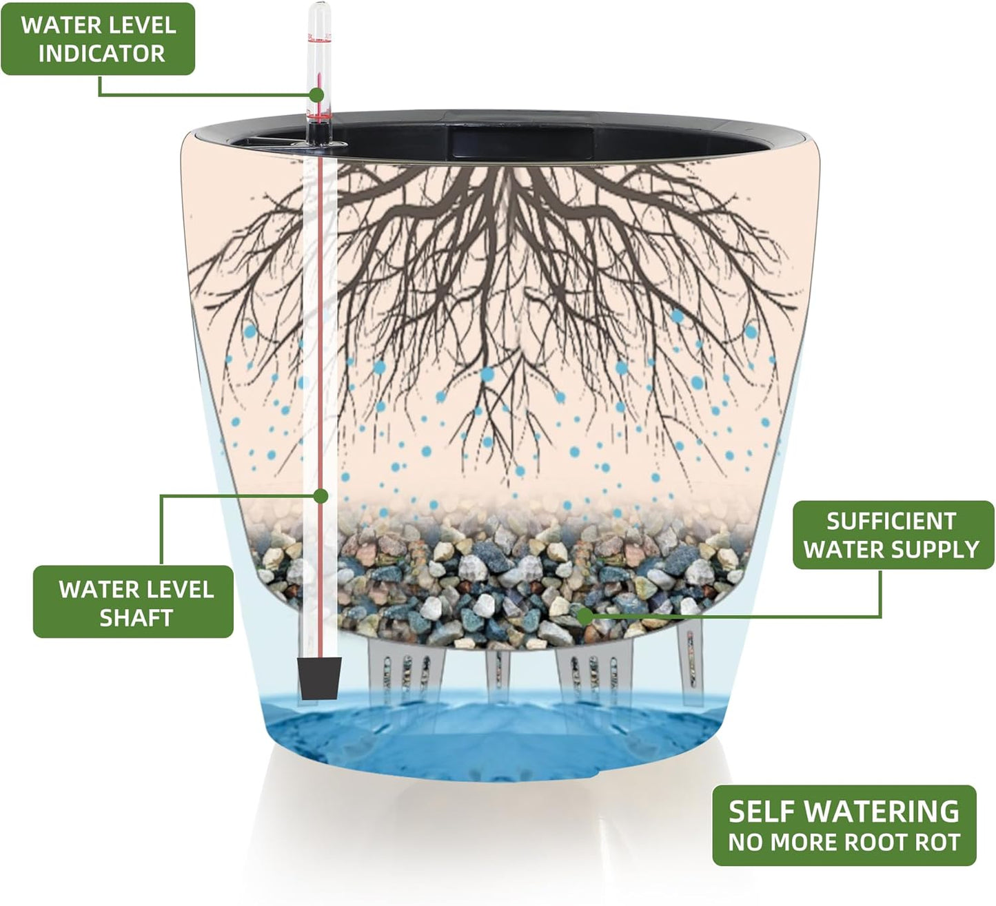 Dexceder 13x12 Self Watering Planter with Wheels Indoor Outdoor, Inner Pot Design, Thickened Large Floor Standing Flower Plant Pot with Water Level Indicator (Yellow Brown Gradient)