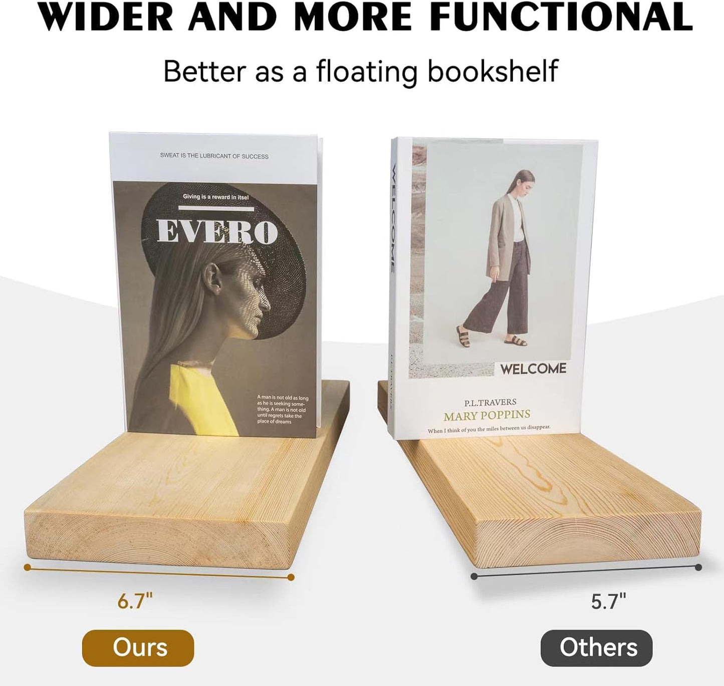 BGMG Wood Floating Shelves for Wall 30 inch, Rustic Wooden Wall Mount Shelves for Bathroom Living Room Bedroom Kitchen Farmhouse Set of 2-30x 6.7 x1.25 inch- DIY-Unfinished