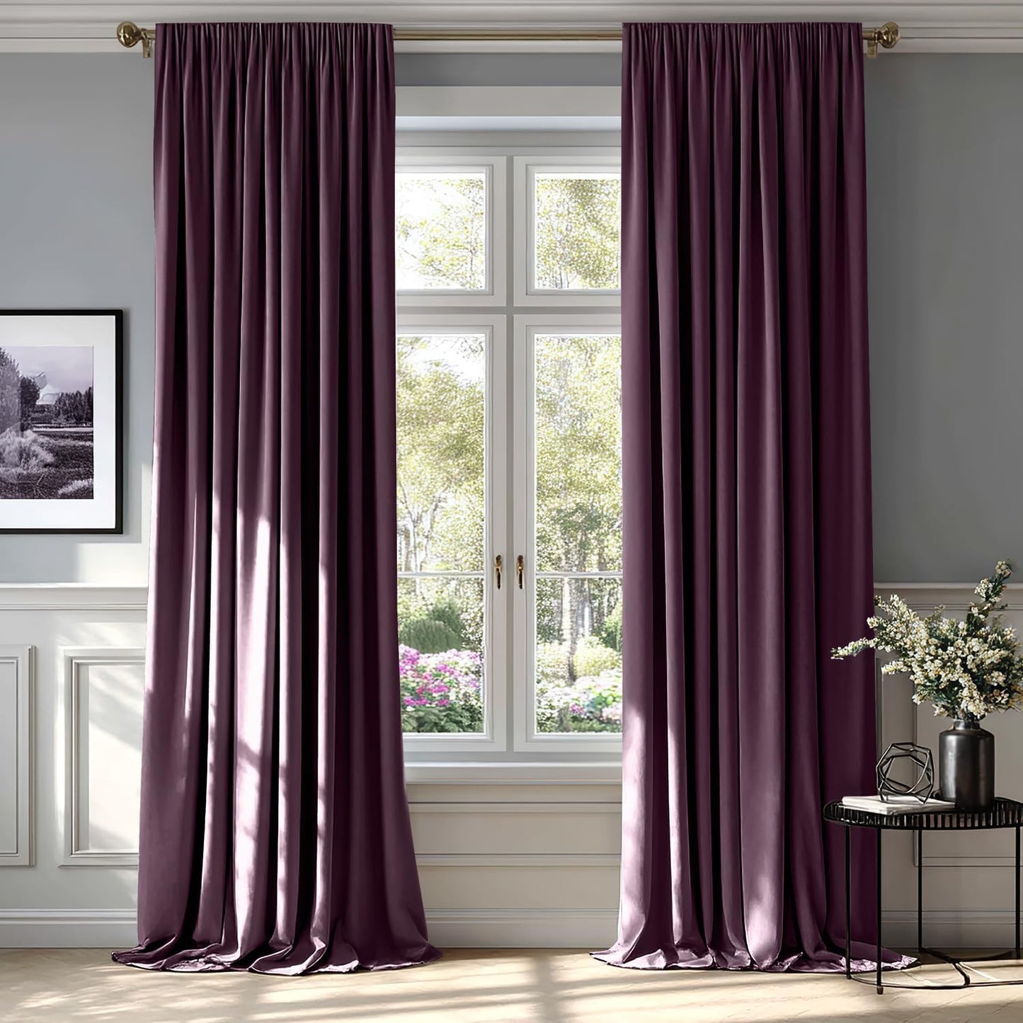 MIULEE Purple Orchid Velvet Curtains Thermal Insulated Blackout Curtain Drapes for Bedroom Living Room Darkening 96 Inches Long Curtains Panels Rod Pocket Set of 2