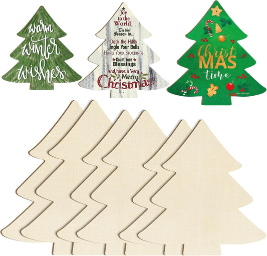 Wooden Christmastree Ornaments for Paint Christmas Decorations Cutouts Unfinished 6Pack, Wood Christmastree for Crafts DIY Blank Cutouts Ornament Winter New Year Decorations 3 Size