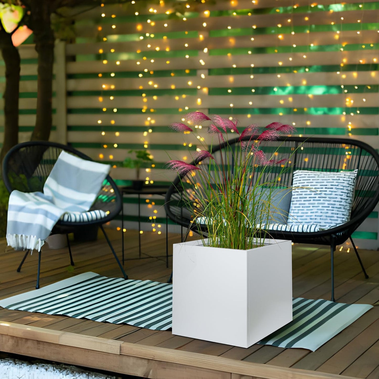 Galvanized Steel Black Planter Box Square 27.6 in Metal Large Planter Box Outdoor Indoor Huge Cube Heavy Duty Flower Pot Modern Commercial Residential for Patio, Deck, Yard, Garden