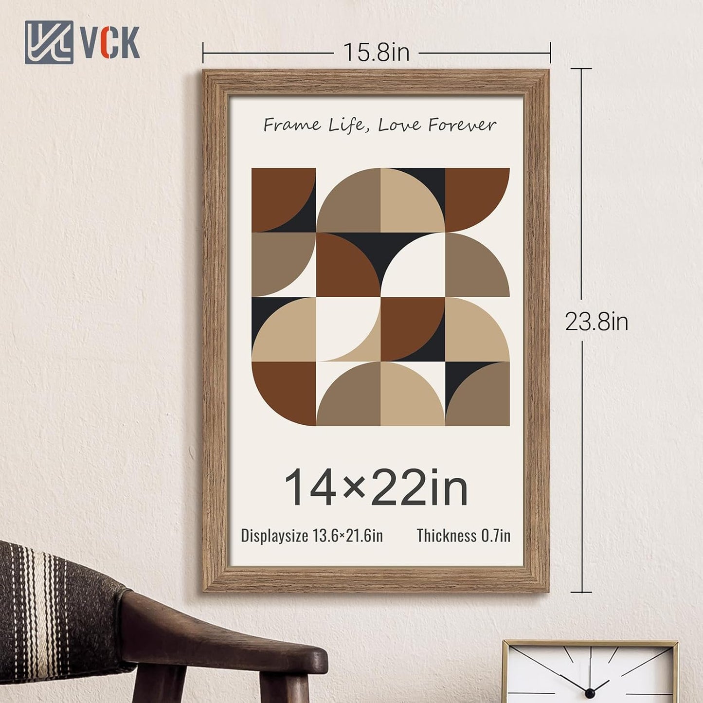 VCK 14x22 Picture Frame 3 Pack - Brown Walnut, Natural Textured Solid Wood Frame, Wall Gallery Frame