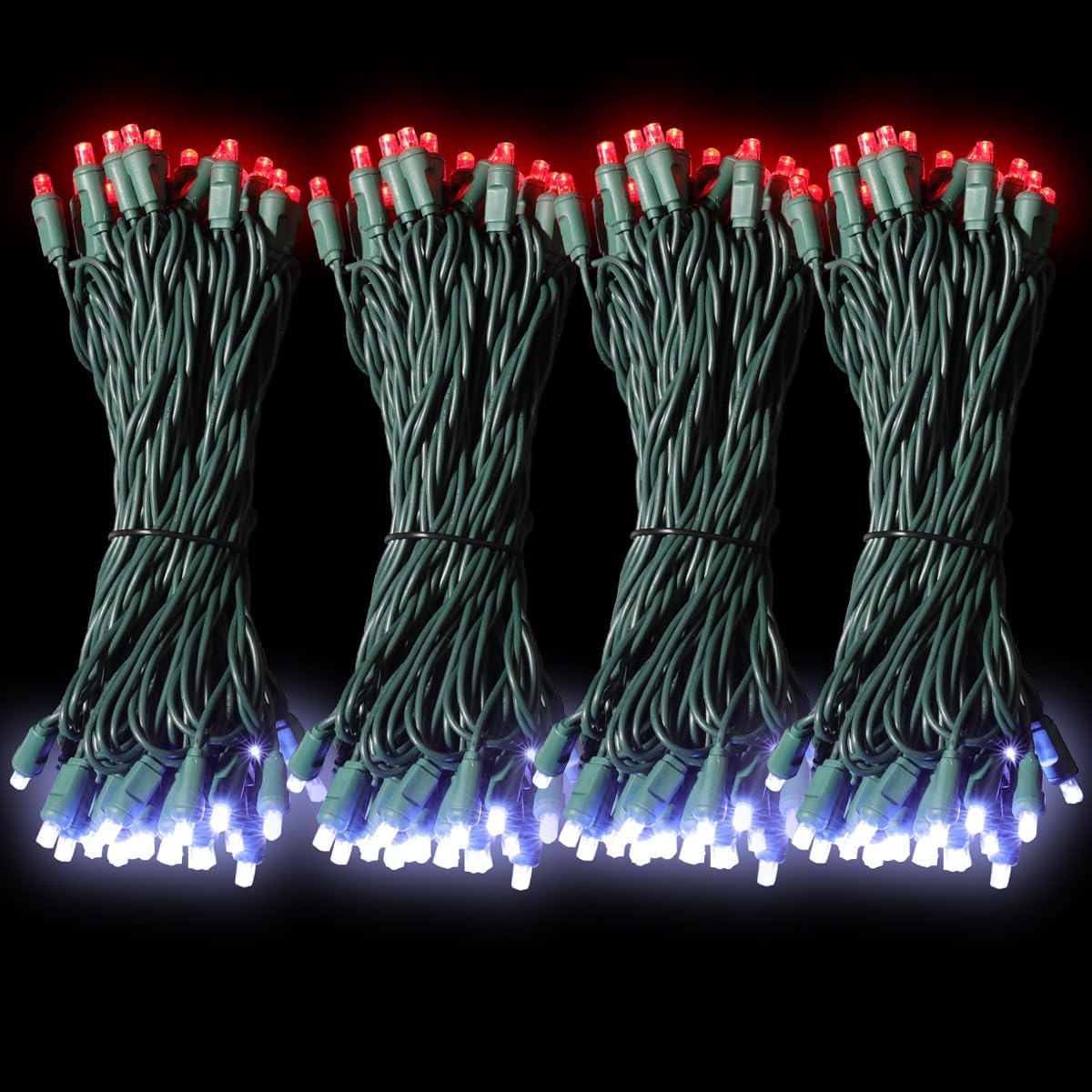 1200LED (24pk of 50L) String Lights, LED Christmas Lights, 6" SPACING,Green Wire, Red and White