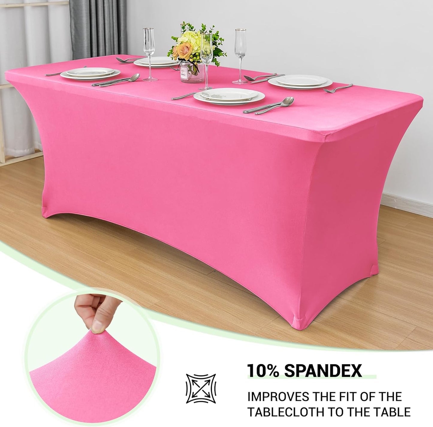 Obstal Spandex Table Cover 4ft Fitted Tablecloth Rectangular - Stretch Rectangle Folding Table Cloth for Birthday Party Wedding Banquet, Dark Pink, 48L x 24W Inch