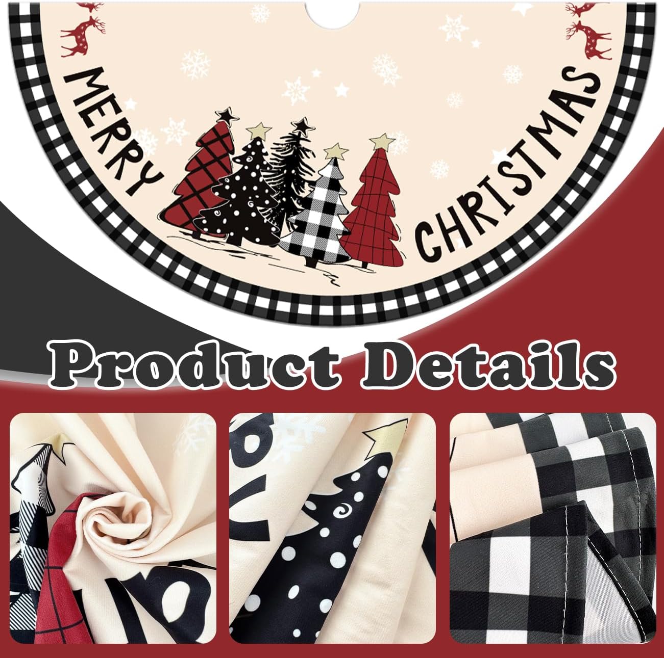 Christmas Tree Skirt 48 Inches Black White Buffalo Plaid Xmas Tree Skirt with Snowflake Merry Christmas Tree Skirts Christmas Tree Decorations for Christmas Holiday Home Decor Indoor Outdoor