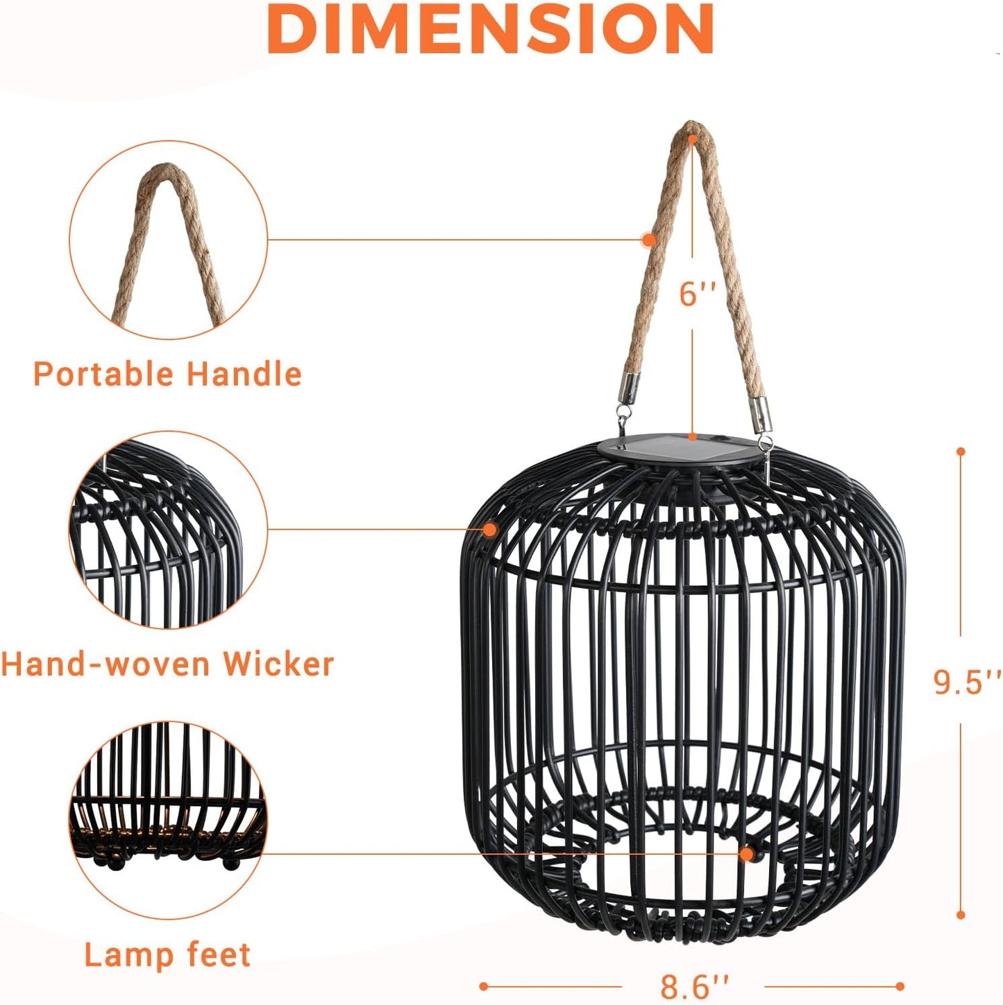 Solar Yard 1-Pack Outdoor Solar Lamp, Water-Resistant Lights for Outside Hanging Lantern Table Lamp Lights Decoration for Garden, Yard, Patio, Porch, Trees, Pathway, Black