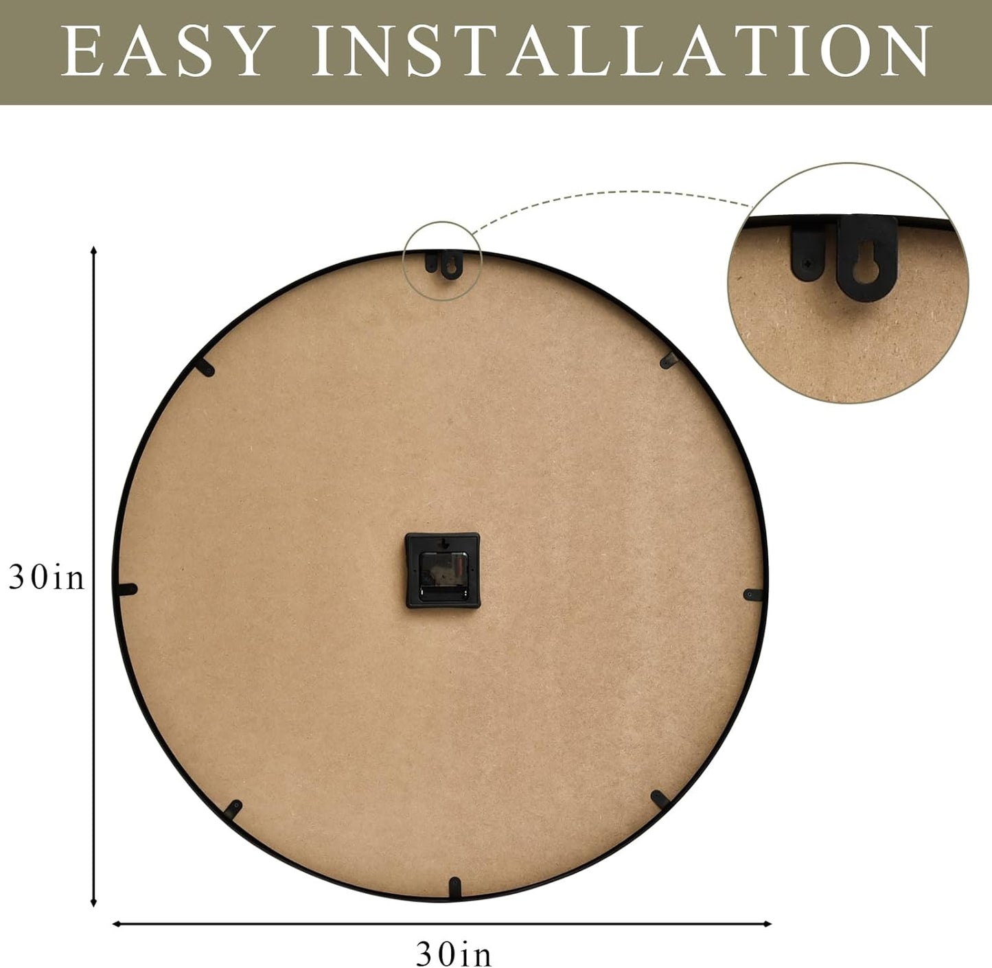 30 Inch Large Wall Clock Farmhouse Style - Brown Silent Non-Ticking Rustic Decor for Living Room, Kitchen, Bedroom