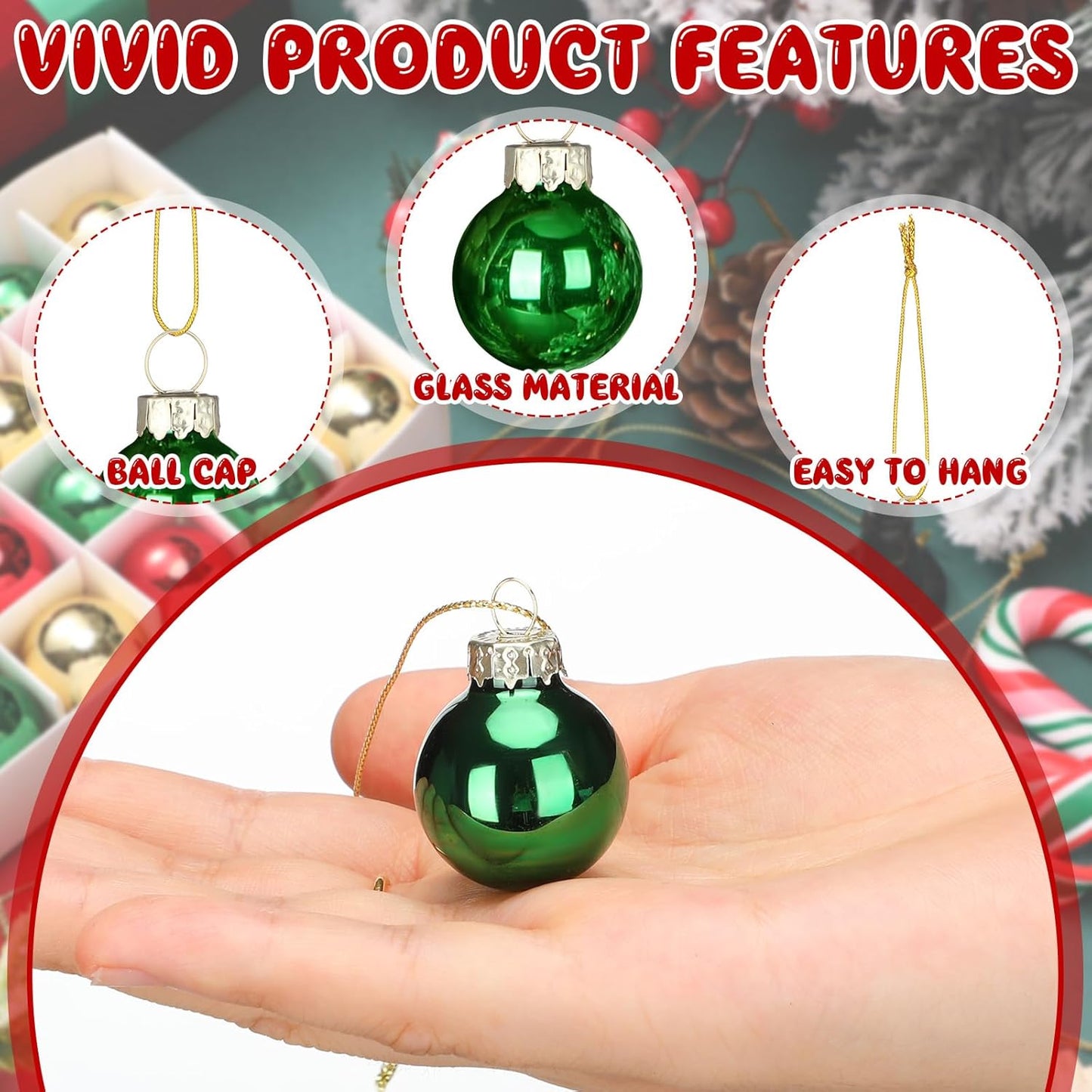 Tioncy 32 Pcs 1 Inch Mini Glass Christmas Ornaments Balls Shiny Christmas Balls Tiny Tree Hanging Decoration Small Colorful Ball Pendant for Xmas Party Supplies(Red, Green, Gold)