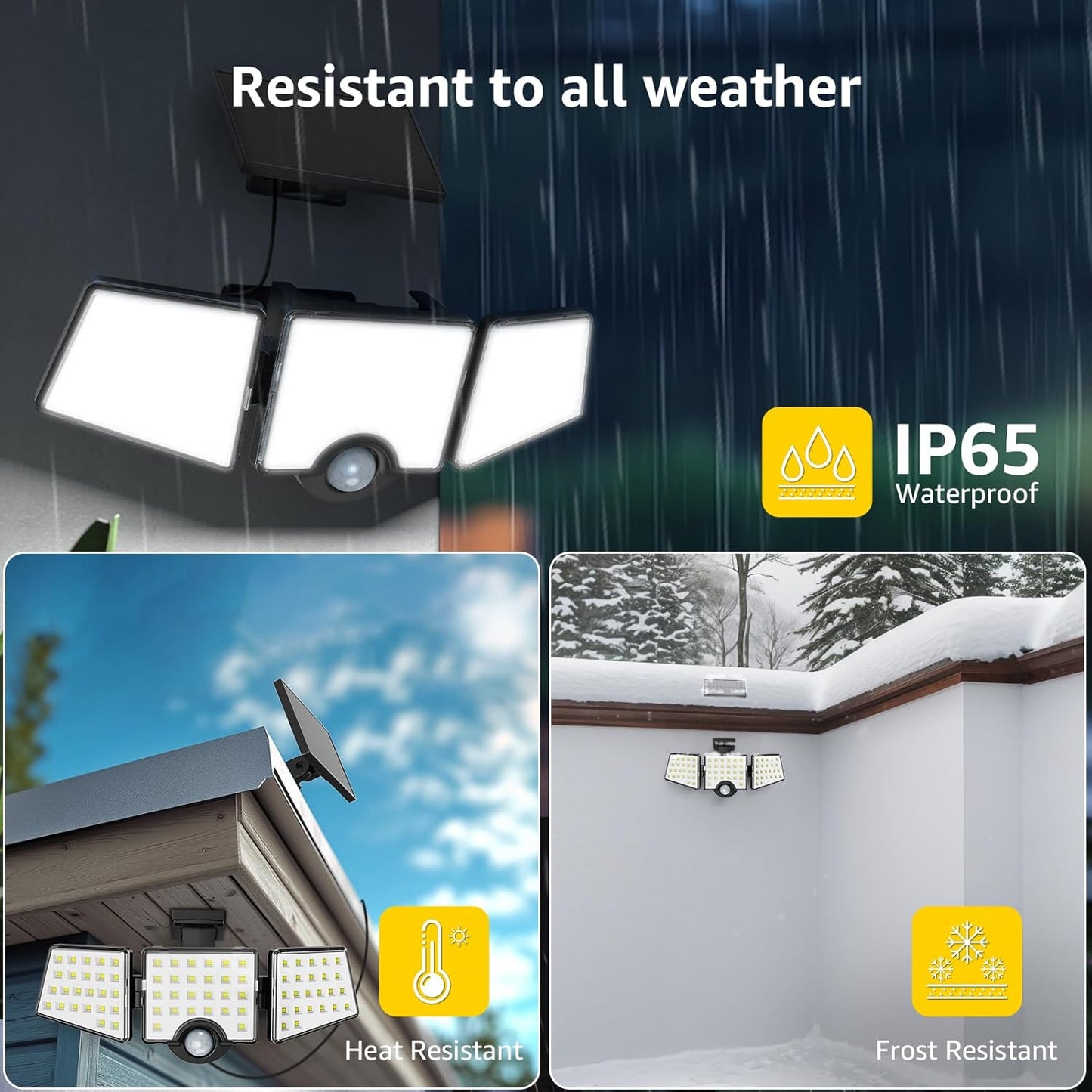 Lepro Solar Lights for Outside, WL5000 Motion Activated Security Lights, Separate Solar Panel, 3 Adjustable Head 270° Wide Lighting Angle, IP65 Waterproof Wall Lamp for Porch Yard Garage