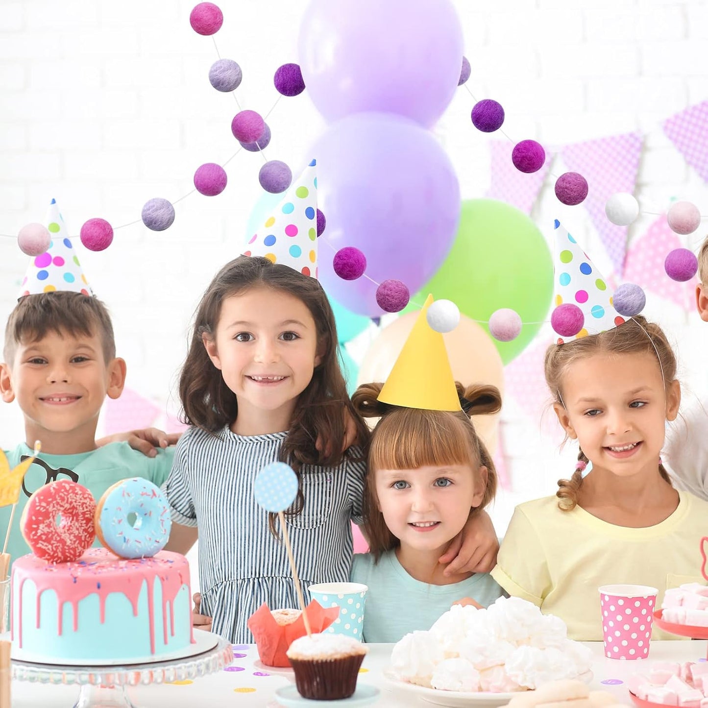 Felt Ball Garland Misscrafts 9.8 Feet 100% Wool Roving Pom Pom Garland 20mm Colorful for Baby Shower Grand Opening Party Festivals Room Decorations