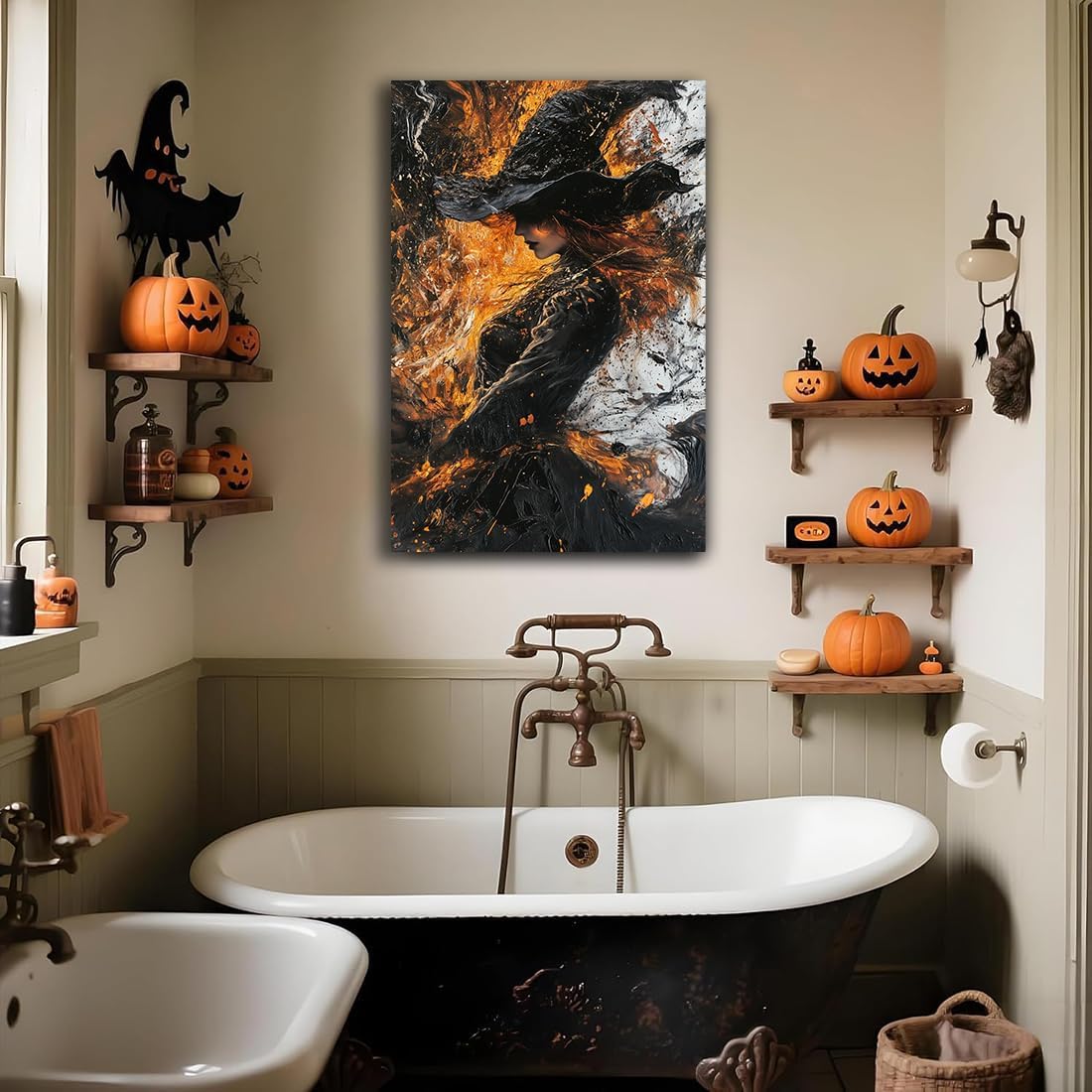 Witch Canvas Poster Print, Dark Academic Picture Wall Decor, Modern Fashion Aesthetic Abstract Witchcraft Halloween Wall Art For Bedroom Living Room Hallway Decoration,24"x36" Framed