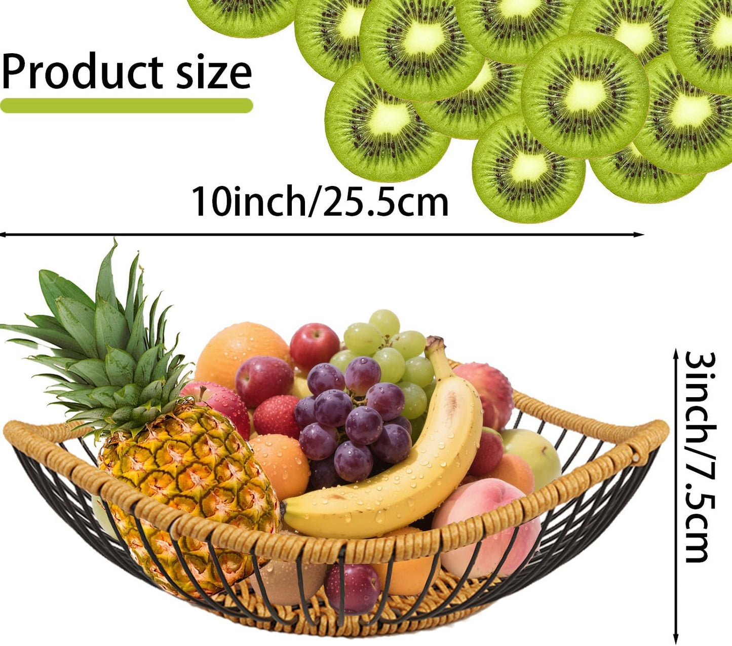 Vine Woven Iron Fruit Bowl, Metal Wire Fruit Basket, Vegetable Drain Basket, Storage Baskets for kitchen counter, countertop,Snacks, Candy, Bread,Cosmetics,Table decorative(10 x 2.95 Inches)