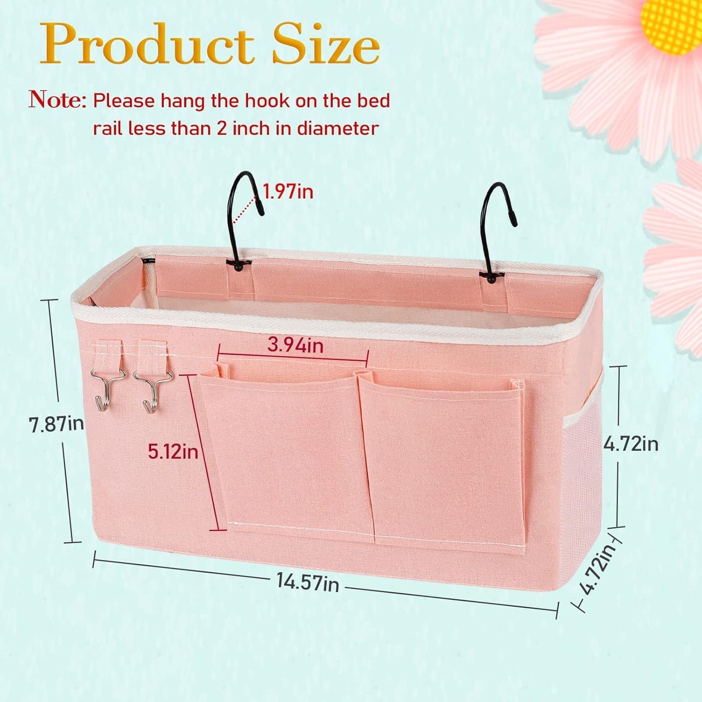 Bedside Storage Caddy/Bedside Hanging Storage Bag for Headboards Bunk Beds Dorm Rooms Book Phone Magazine Holder (2PC Light Pink)