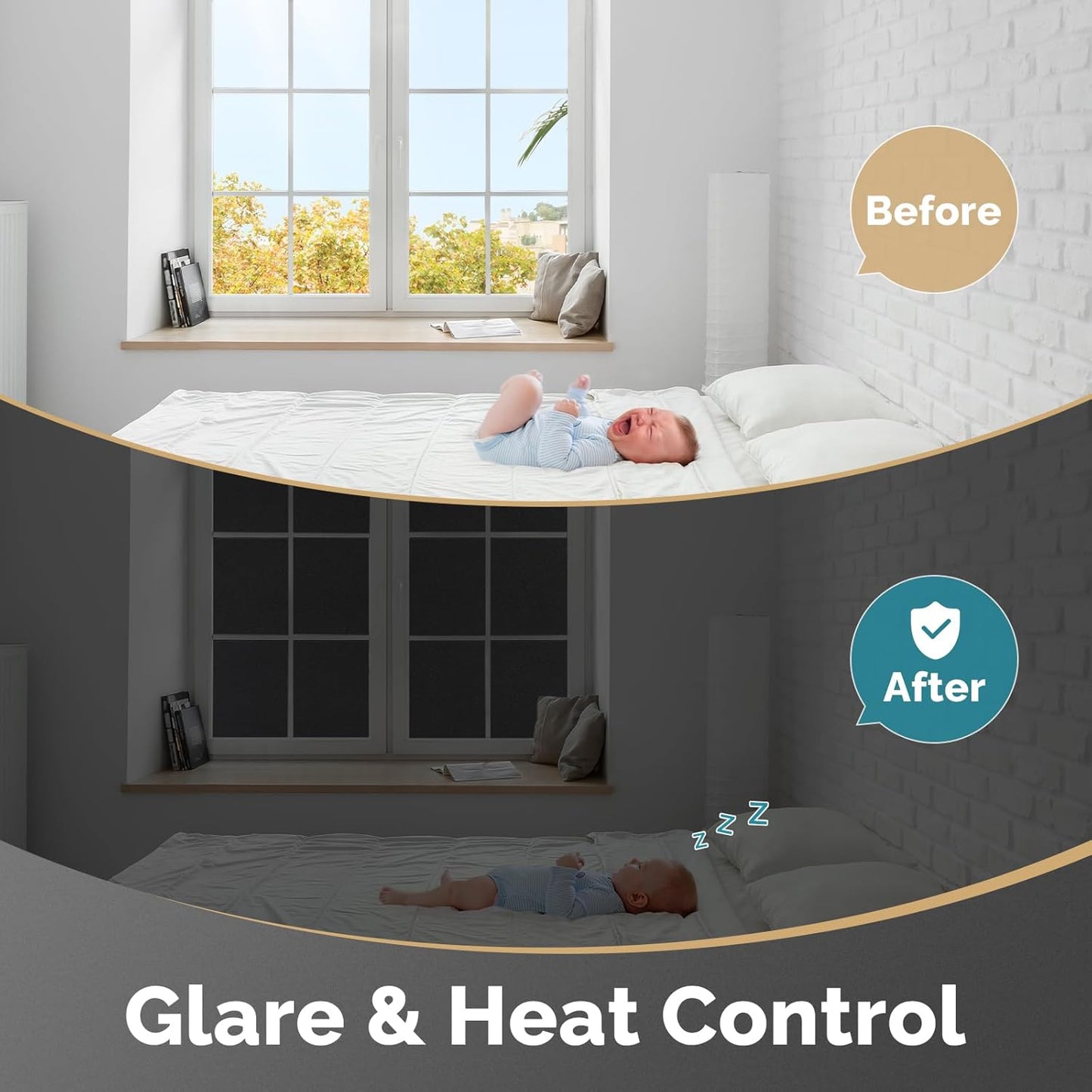 DOWELL Blackout Window Film, 100% Light Sun Blocking Static Cling Frosted Privacy Film for Glass, Heat Control Removable Window Tint, Room Darkening Cover for Day Sleep, Black, 17.5" x 78.7"