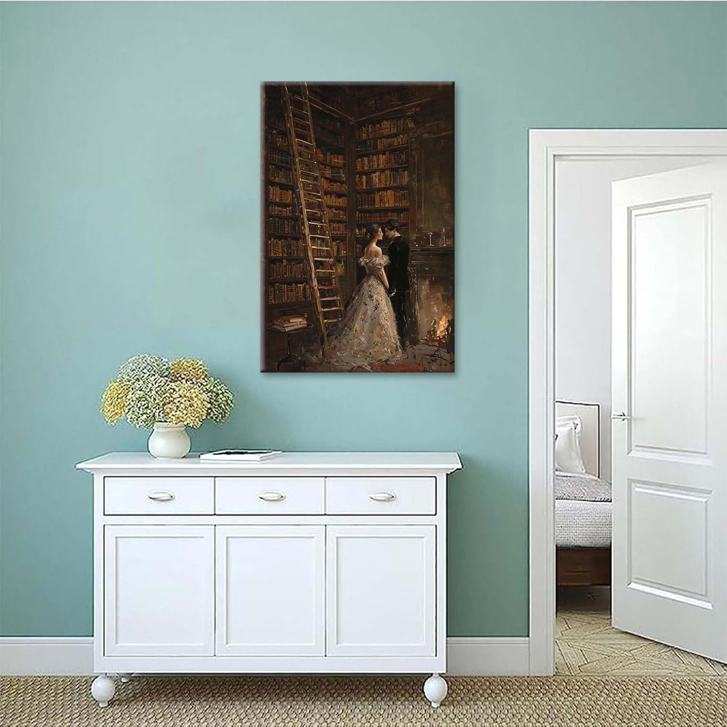 JFHCQJPK Gothic retro library scene decoration melancholy calm art college style wall aesthetic antique style home decoration suitable for bedroom living room28x40in Frameless