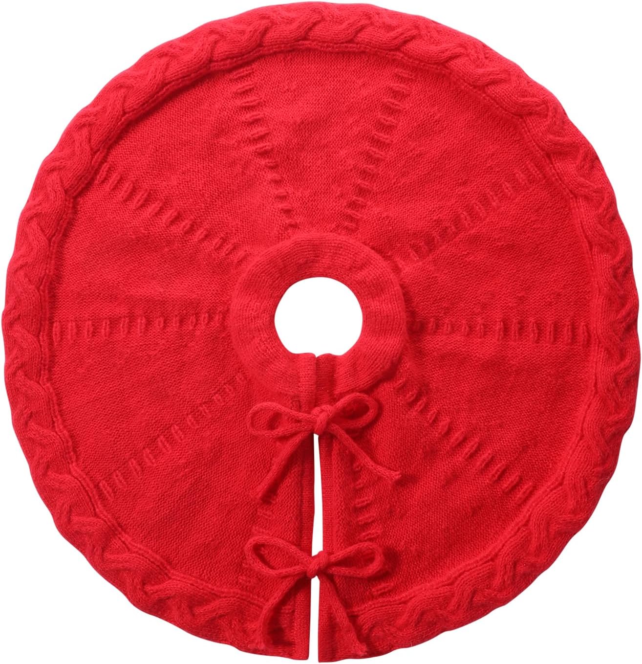 Mini Red Tree Skirt,19 Inches Knitted Christmas Tree Skirt,Christmas Tree Decorations, Farmhouse Christmas Decor Xmas Holiday Home Party Decorations