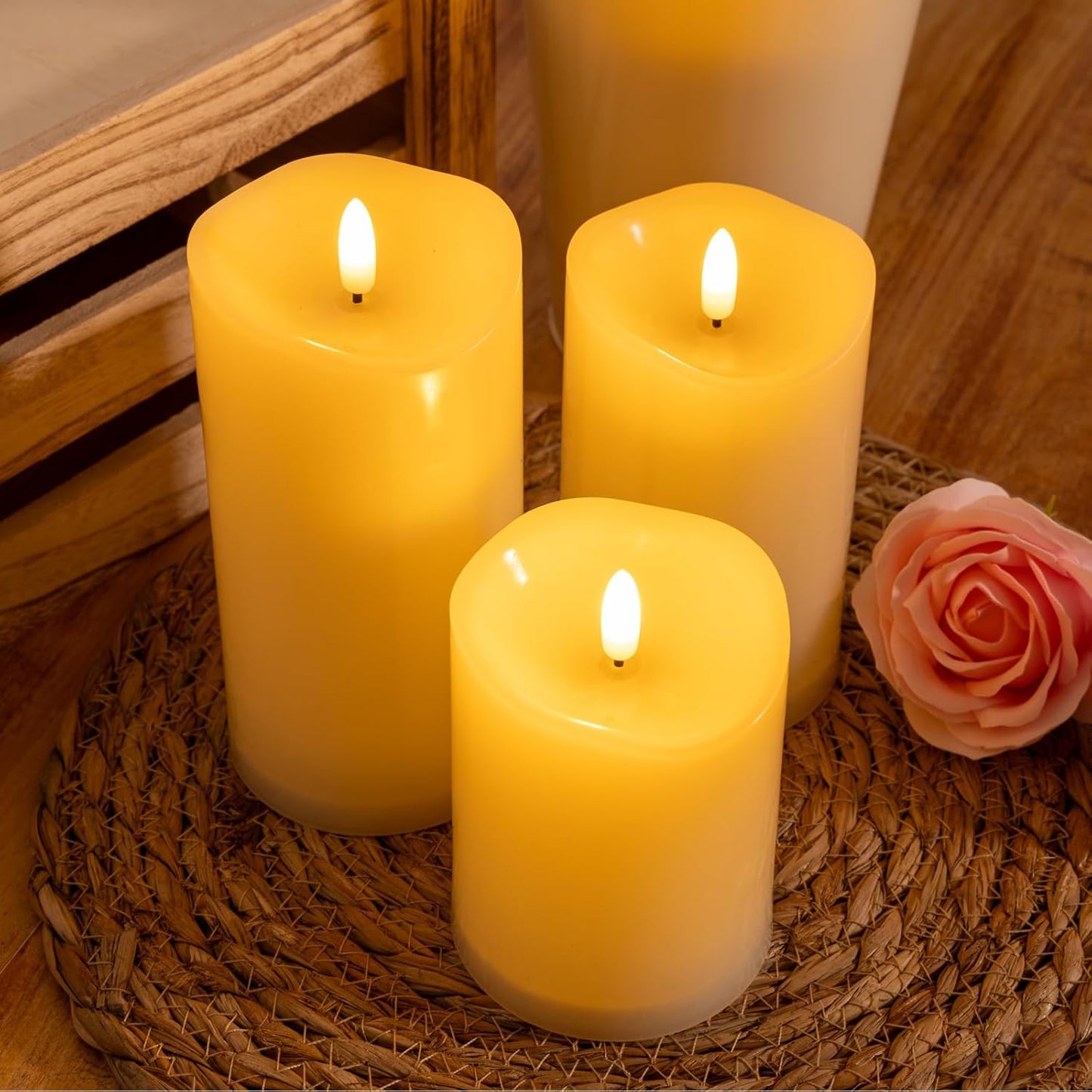 NURADA Outdoor Flameless Candles with Remote Timer - Waterproof Realistic Flickering LED Pillar Electric Battery Operated Fake Candle for Holiday Home Wedding Fireplace Decor - 3 Pack Ivory