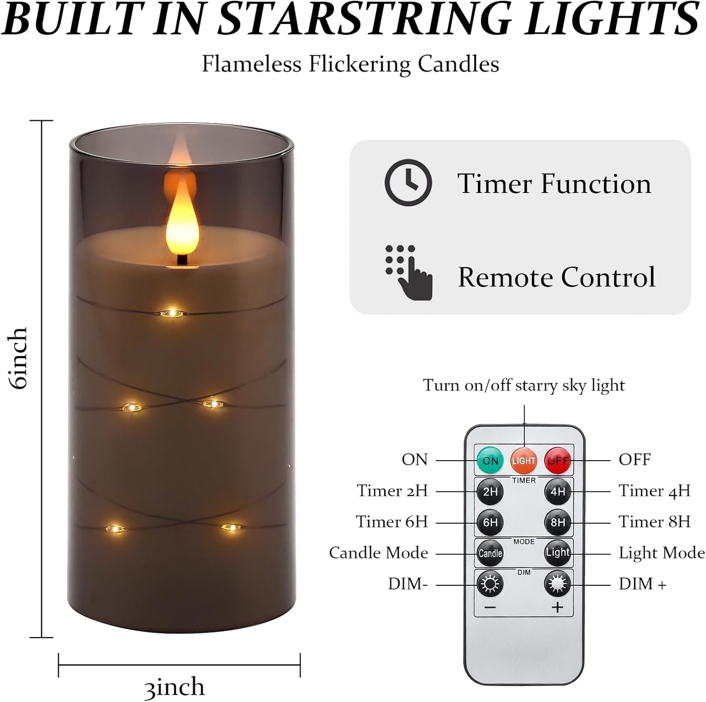 Aignis Flickering Flameless Candles Battery Operated Candles LED Candles with Remote Timer for Home/Wedding/Birthday/Holiday Decor ，Grey 3D Flame Set of 2 (D3 xH6 6")