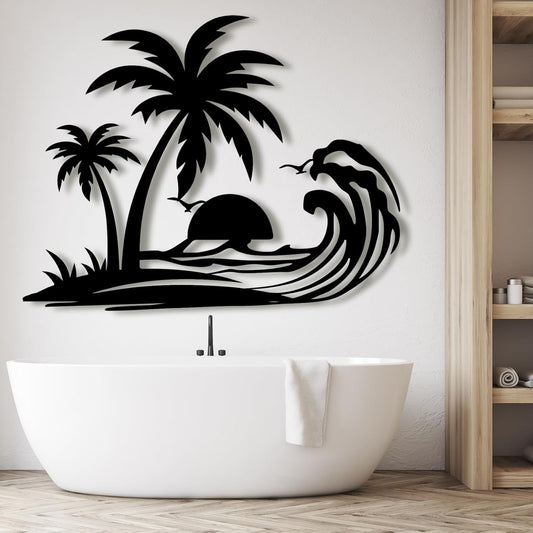 Palm Tree Metal Wall Decor,Palm Tree Metal Wall Art,Metal Palm Tree,Metal Palm Tree Wall Decor,Tropical Metal Wall Art,Beach Wall Decort,Metal Wall Decor (style 1,black,19 L" x 14 W" / 47 x 37 cm)