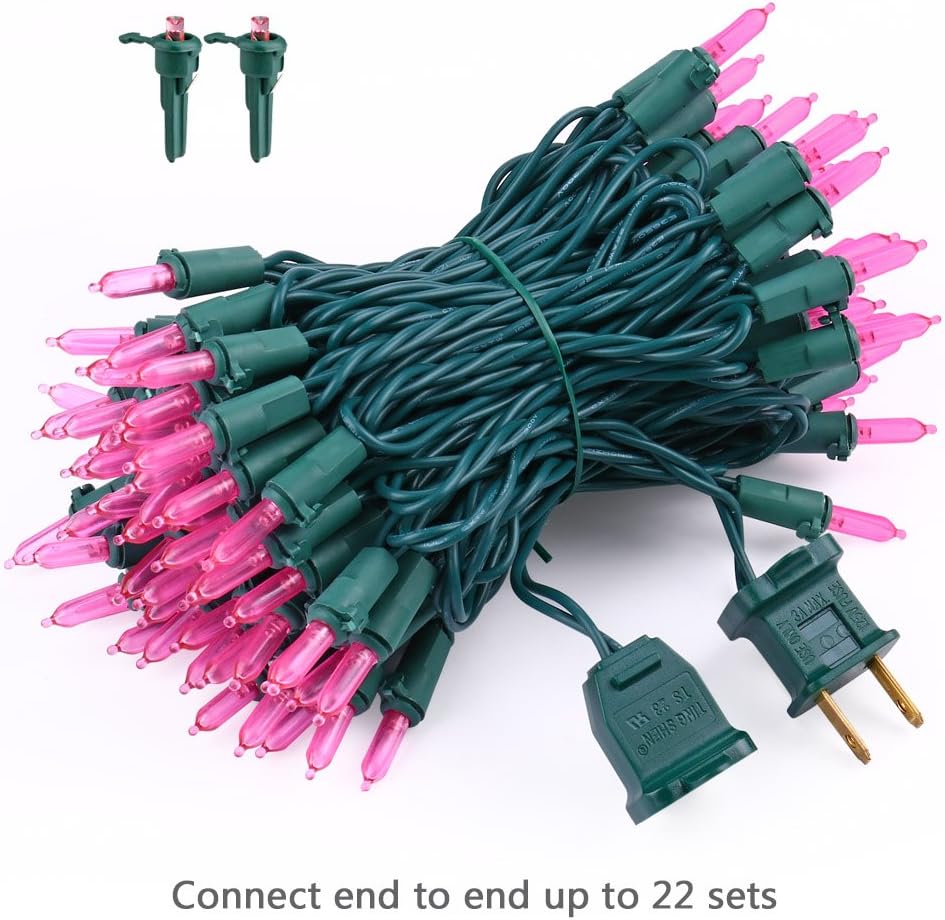 Brizled Pink Christmas Lights, 33ft 100 LED String Lights, Decorative Xmas Tree Light 120V UL Certified Connectable Christmas String Light Pink Mini Lighting for Indoor & Outdoor Wedding Room Party