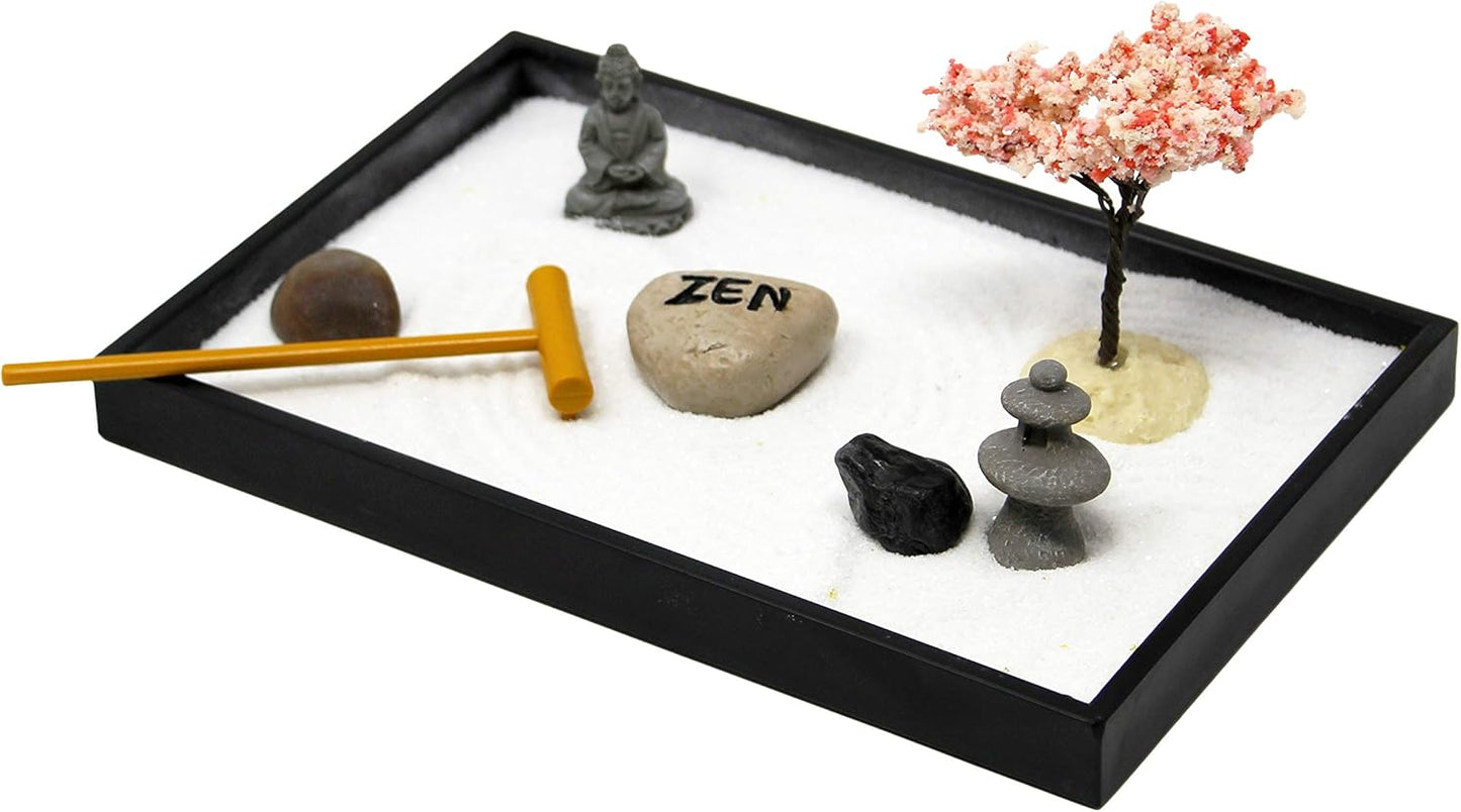 Nature's Mark, Mini Meditation Zen Garden Table Décor Kit with Accessories (8Lx5W Rectangle C)
