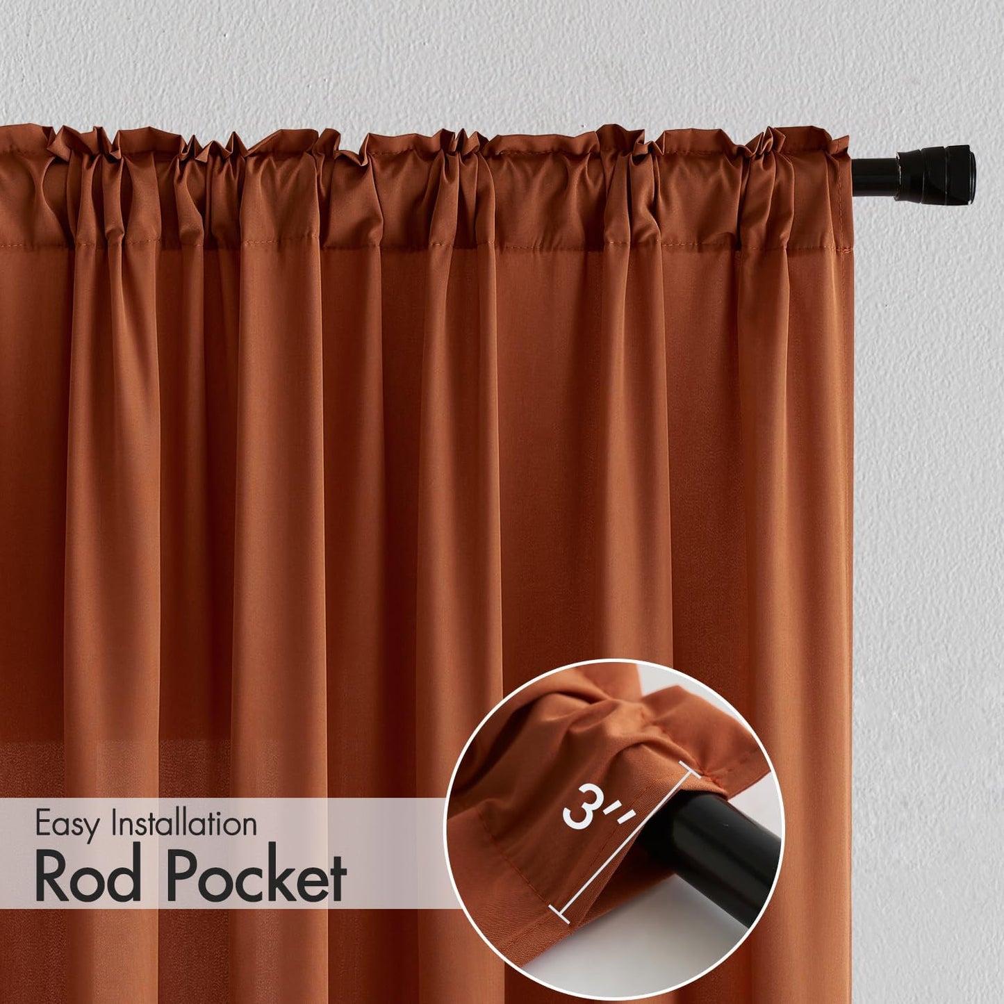 MIULEE Terracotta Privacy Sheer Curtains That Let Light in 63 Inches Long Non-See-Through Semi Sheer Curtain Light Filtering Window Curtains Drapes for Living Room Bedroom 2 Panels Set 42 X 63