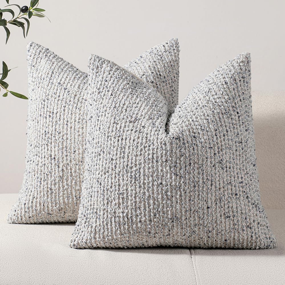 Striped Throw Pillow Covers 16x16 Set of 2 Blue Textured Boucle Chic Morden Boho Accent Farmhouse Square Decorative Couch Pillow Covers for Home Decor Bed Sofa Living Room