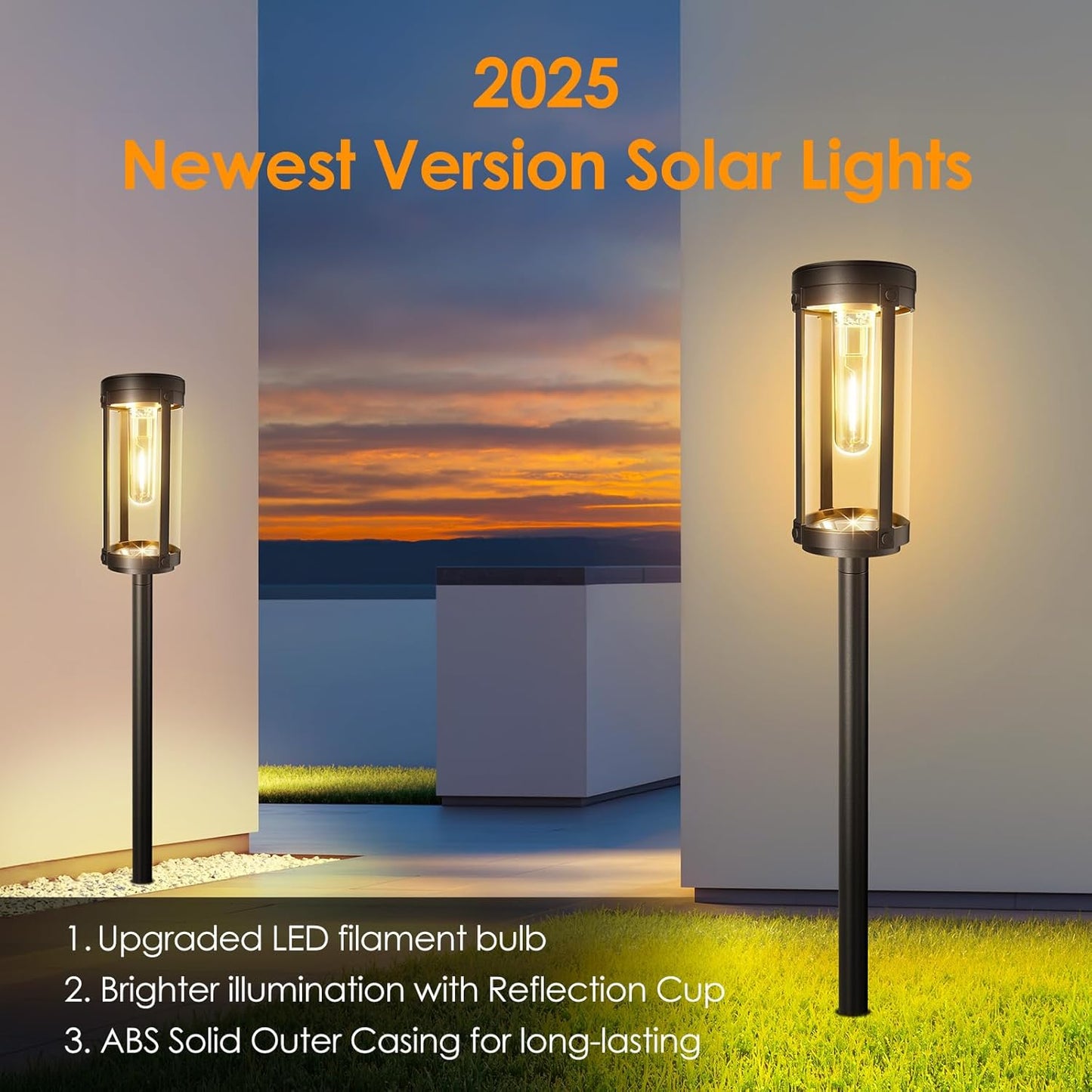 Solar Pathway Lights Outdoor Decor: Upgraded 4 Pack Bright Solar Powered Garden Lights Waterproof IP65, Long Lasting Decorative Outdoor Light for Yard Garden Patio Walkway Path (Warm White, 4 Pack)