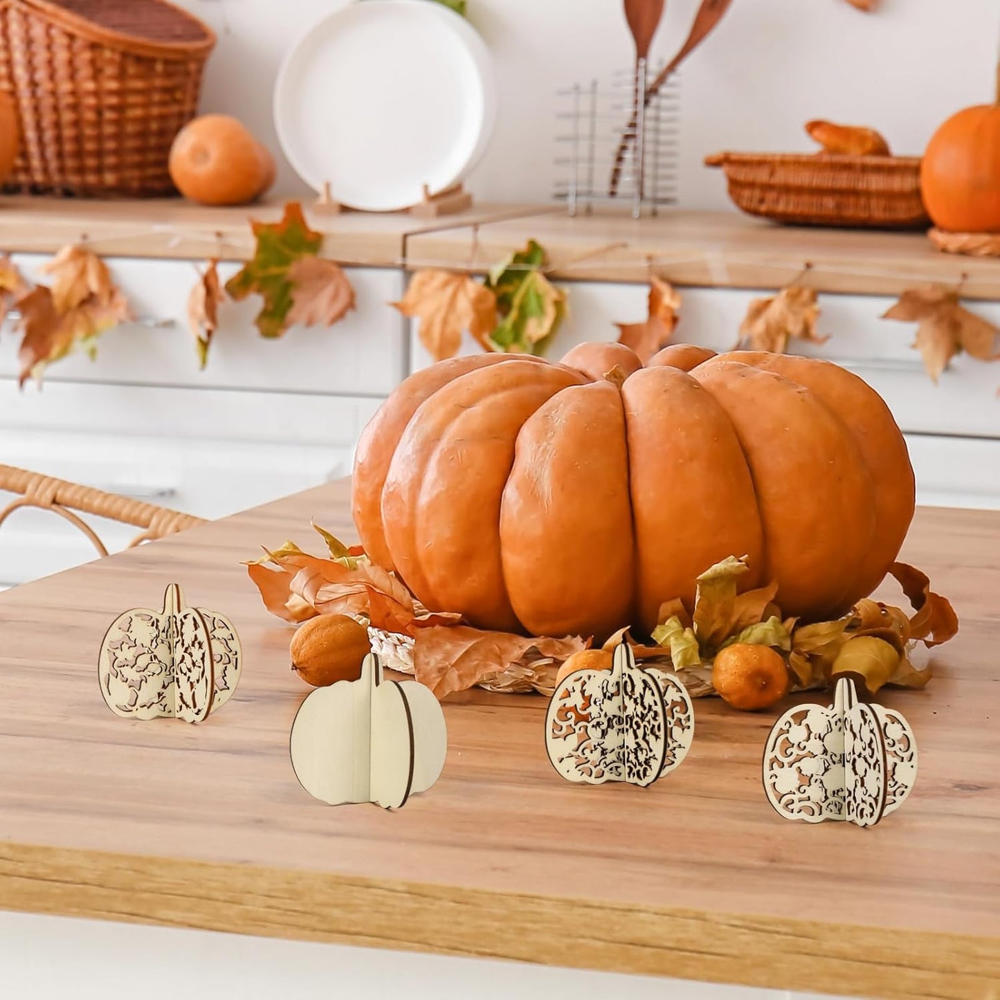 COCHIE DIY 3D Fall Pumpkin Wood Crafts to Paint for Kids Adults, Paintable Unfinished Wooden Slices for Craft, Cutouts Ornaments for Painting Decorations (24 PCS)