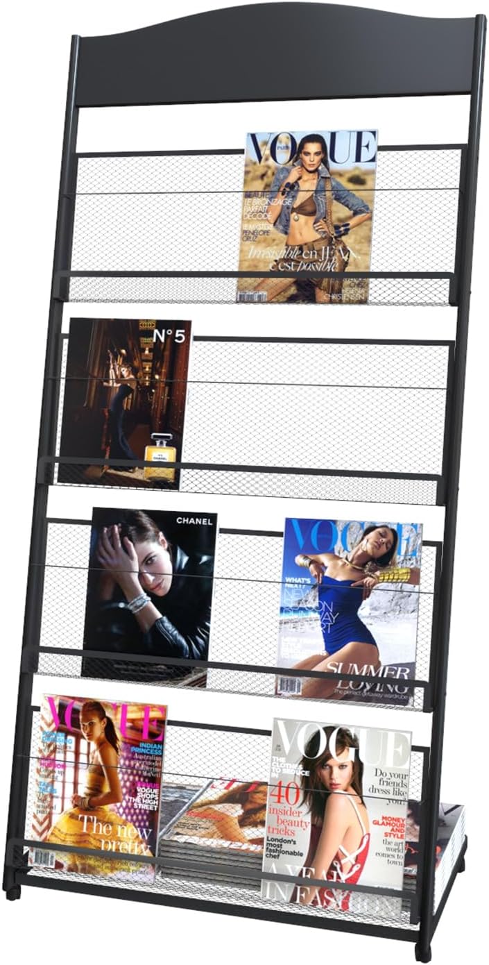 floor magazine rack brochure display stand for offices and public reception area，literature rack with 4 Universal wheels (59"×27"×14")