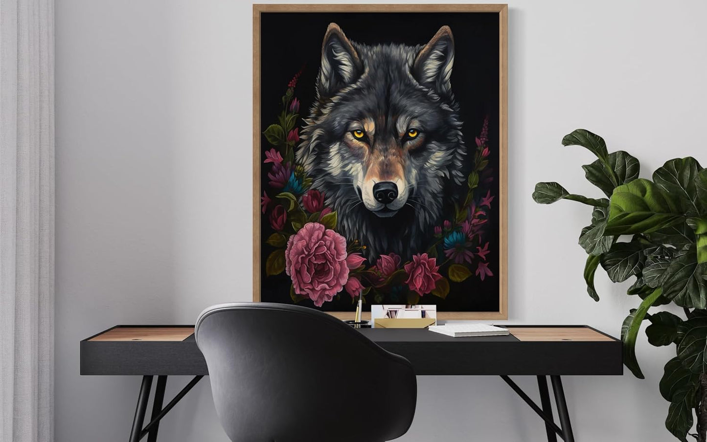Vintage Wolf Poster Art Print, Halloween Scary Wall Art Academia Spooky Painting Decoration for Horror Prints, Gothic Posters Bedroom Decor 89 (Vintage Wolf, 8 x 10 inches, Wood Frame)