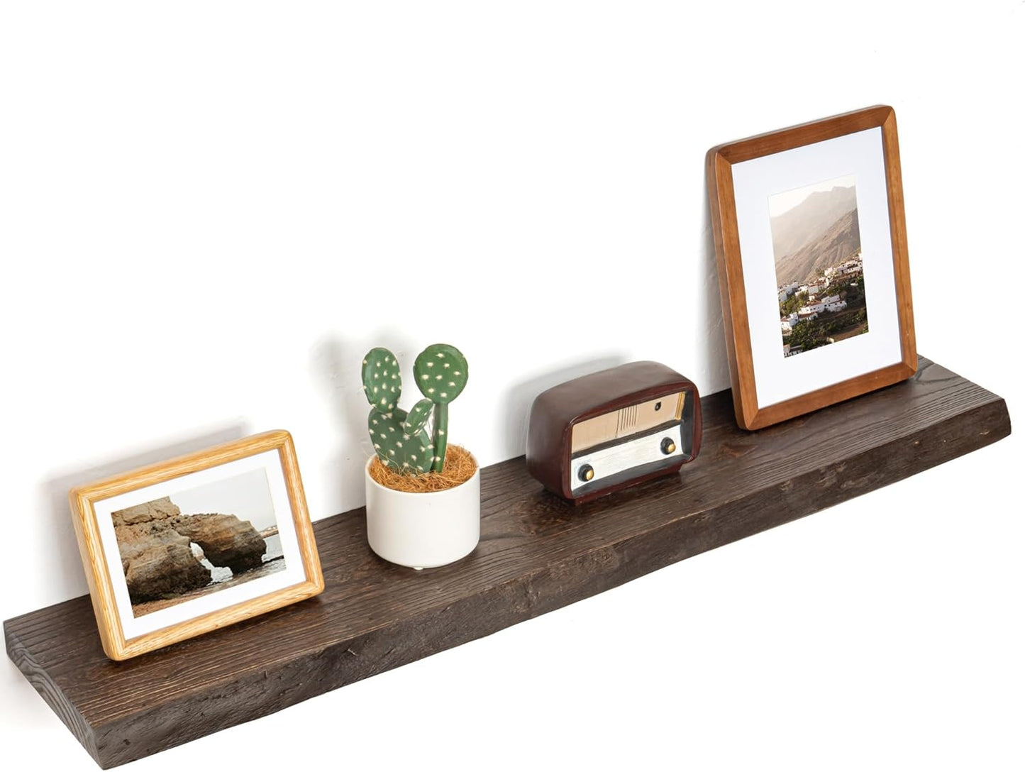 Floating Shelves for Wall Decor, Rustic Solid Elm Wood Live Edge Floating Shelves Wall Mounted, Wall Shelves with Invisible Bracket for Living Room Bathroom Bedroom Kitchen, 40 Inch Set of 1, Walnut