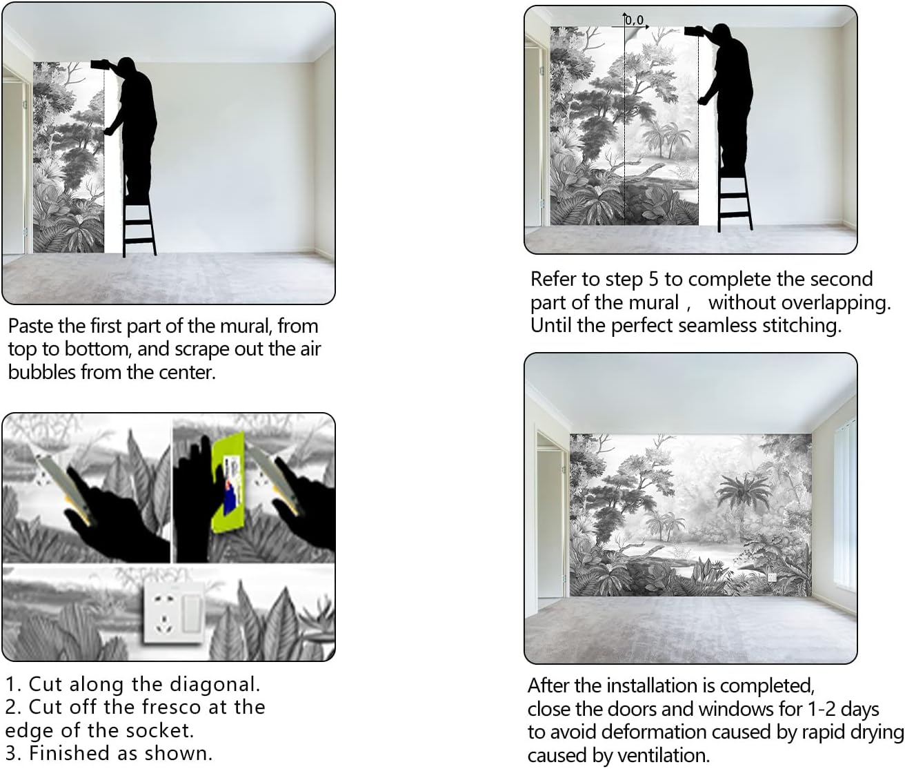 Grey Tropical Rainforest Plant wallpeper Living Room Bedroom Jungle Botanical Wall Mural - 91"x65"（Not Peel and Stick）