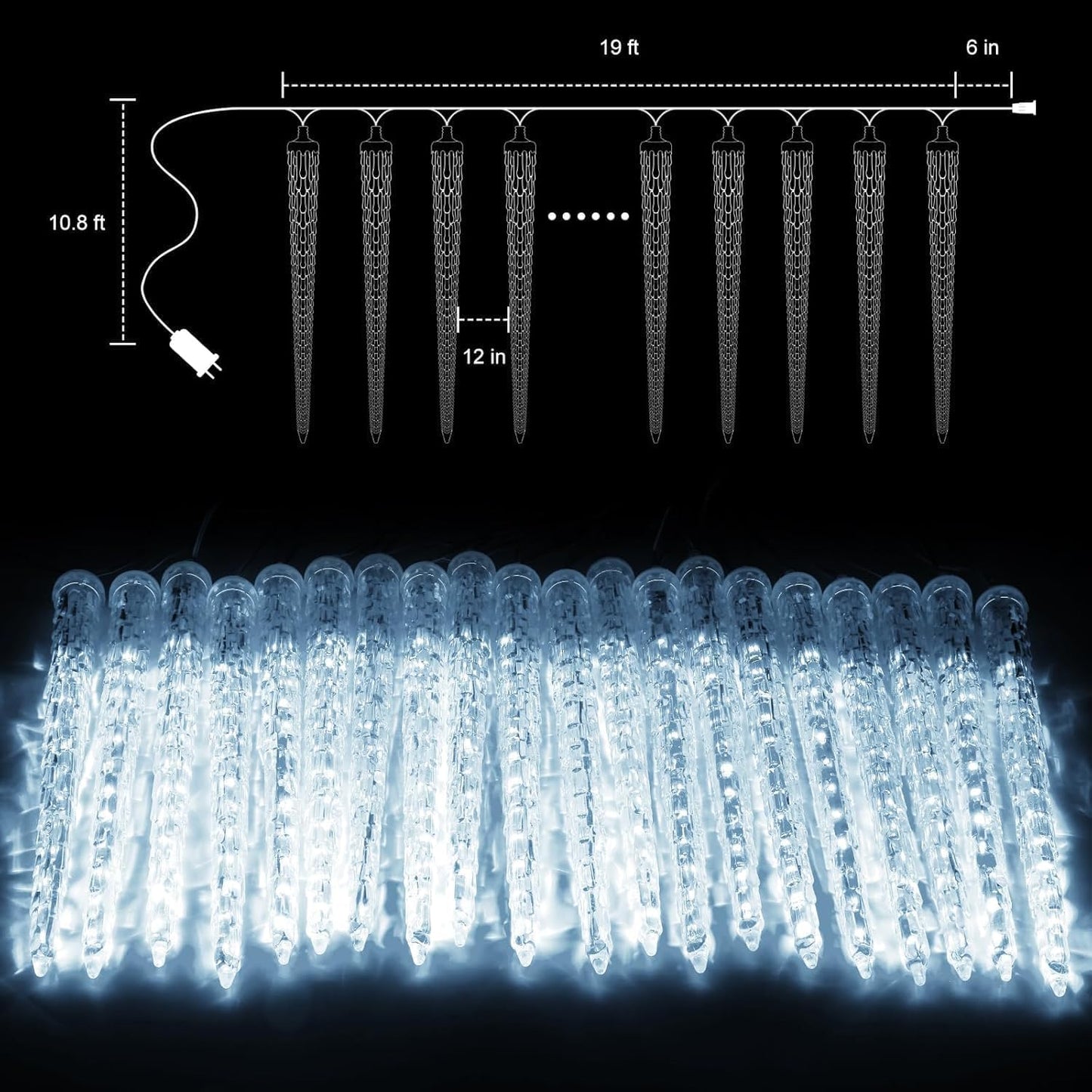 Brightown Christmas Meteor Shower Icicle Lights Outdoor, 2 Pack Total 40ft with 40 Large Tube 960 LED Dropping Effect, Waterproof Decorations for House Eave Roofline, Warm White