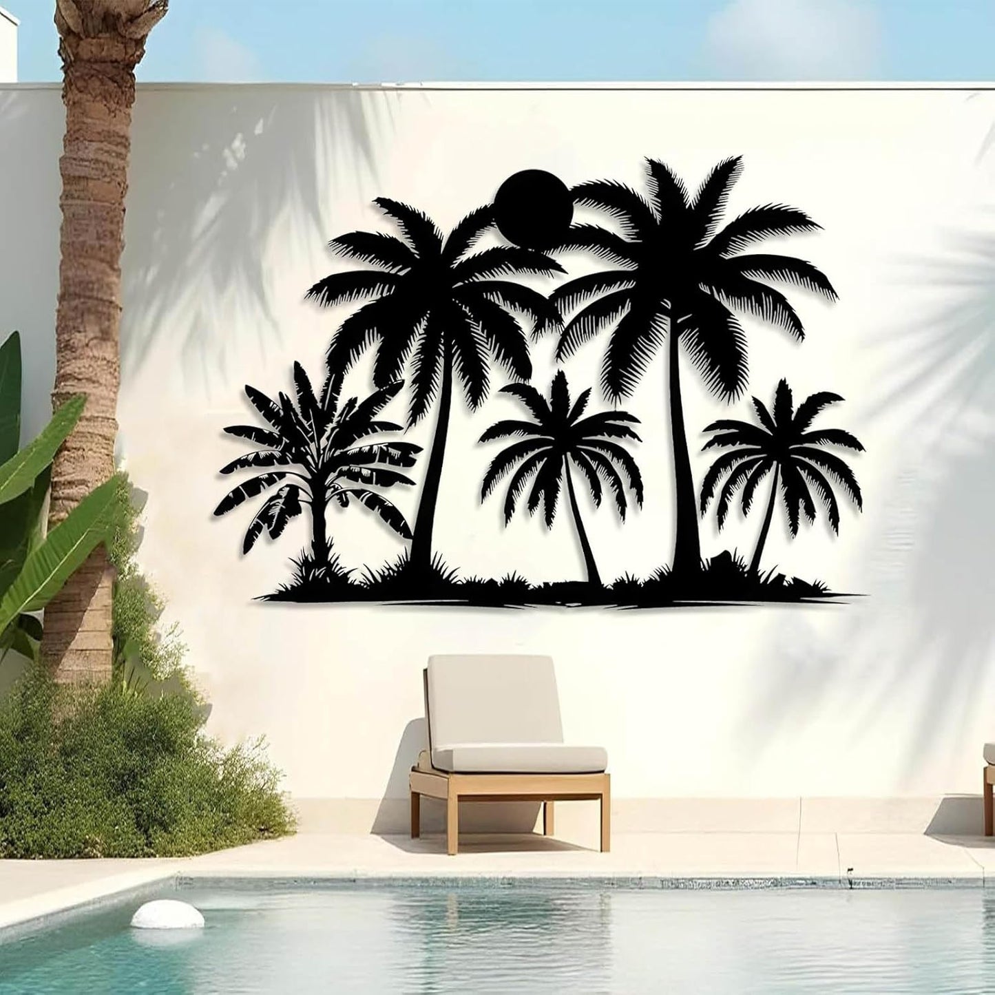 Tuglona Metal Palm Tree with Sunset Wall Decor, Tropical Palm Tree Metal Wall Art, Tropical Wall Decor, Sun Wall Art, Beach Wall Decoration, Coastal Trees Wall Hanging (Gold, 30"x21"/76x53cm)