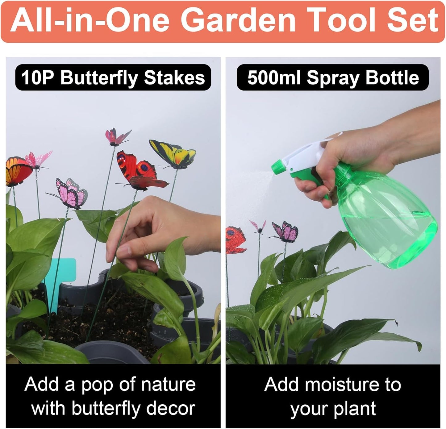 DUNCHATY Stackable Planter, Vertical Strawberry Planter with Garen Tool Set, Self Watering Garden Planter Indoor/Outdoor 5 Tier Herb Planter Pots for Growing Vegetables and Succulents, Dark Gray