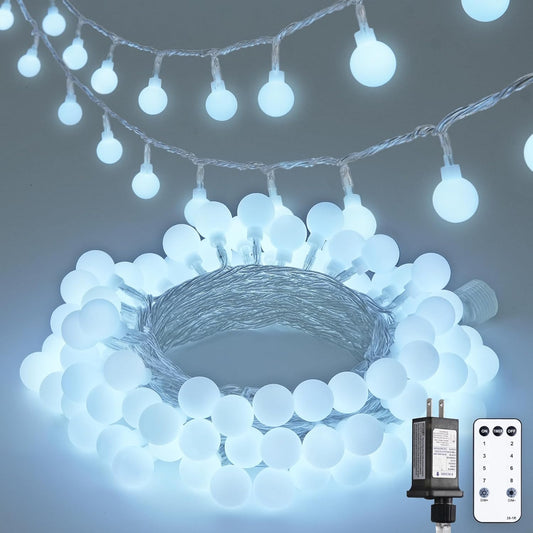 JMEXSUSS 100 LED Connectable Globe String Lights Indoor, 33 ft White String Lights Plug in with Remote, 8 Modes White Christmas Fairy Lights for Bedroom Room Wedding Party Classoom Decor