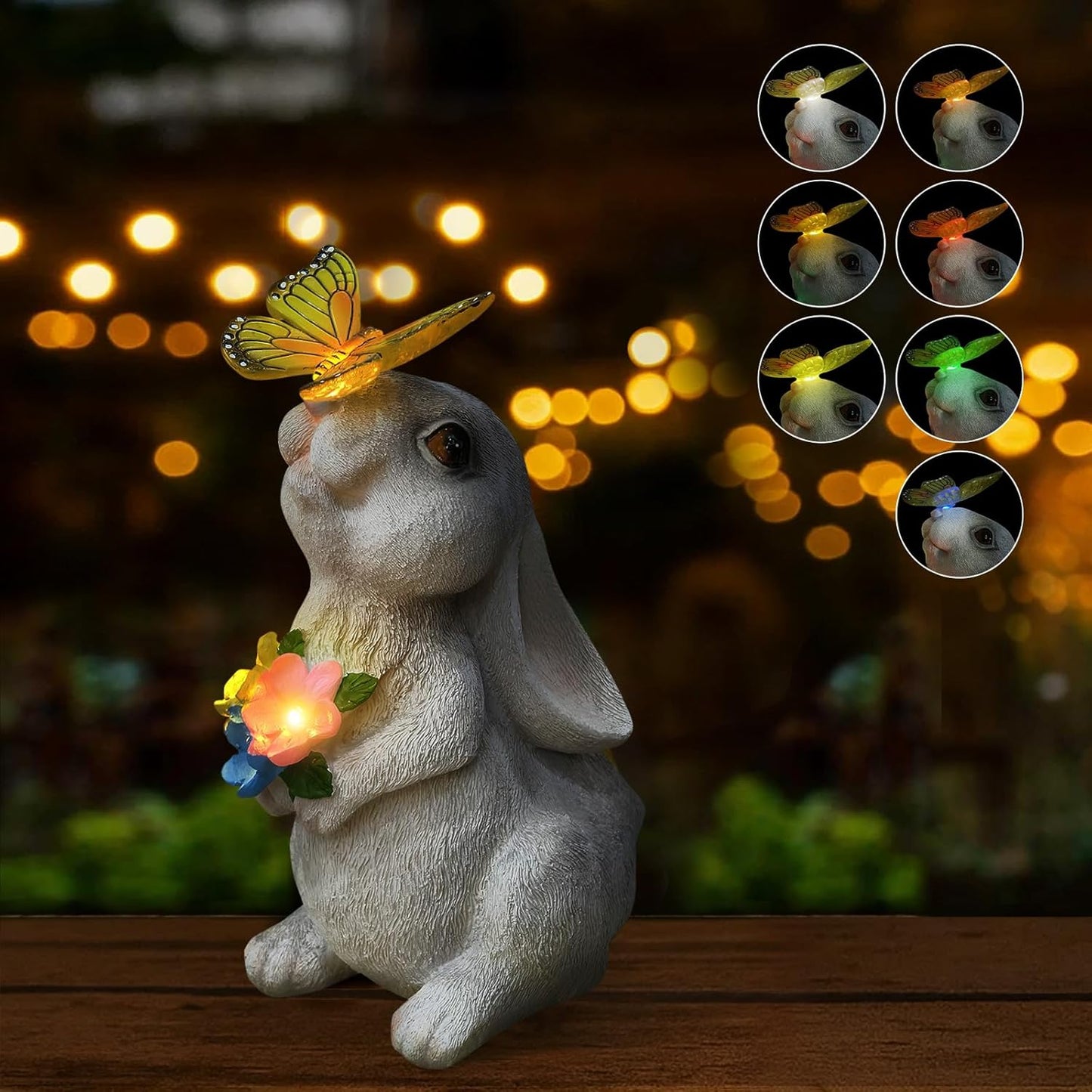 Solar Bunny Statues Light for Garden - Color-Changing Rainbow LED Butterfly,Rabbit Figurine Decor Auto On/Off,Easter Gifts for Yard Balcony & Patio Ornaments (Colorful Light)